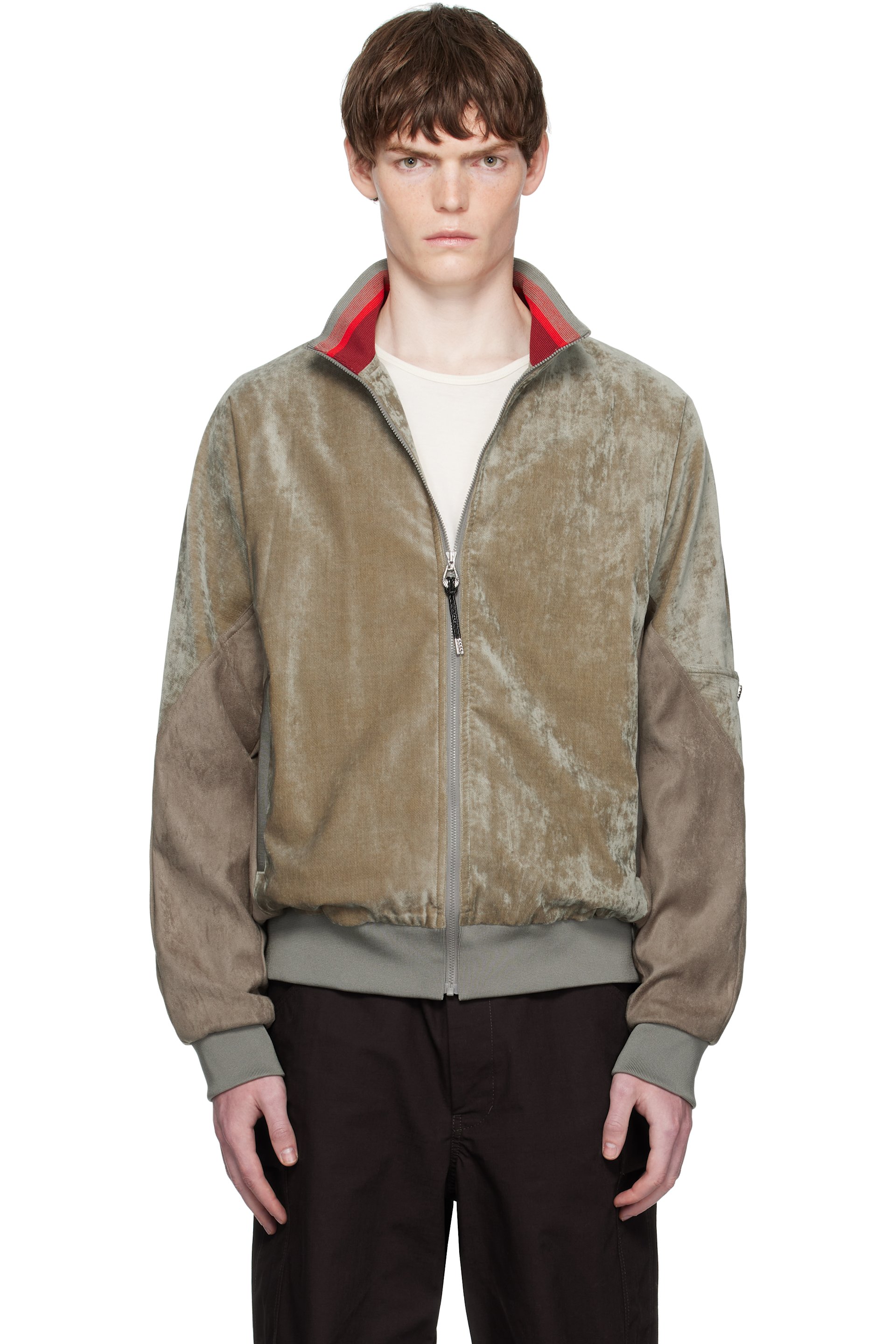 Toga Virilis - Khaki Velvet Track Jacket