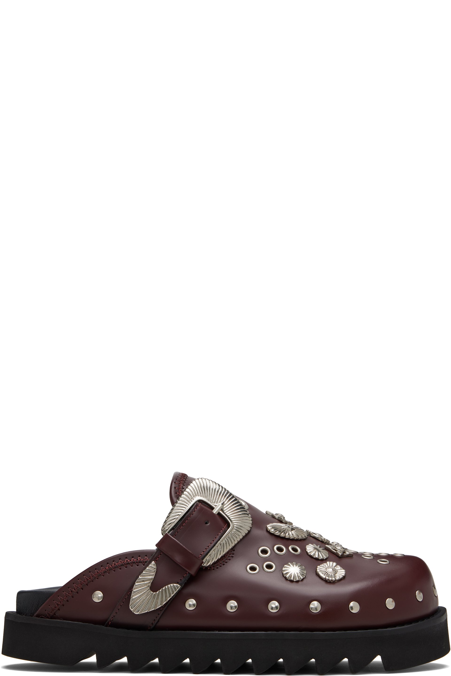 Toga Virilis - SSENSE Exclusive Burgundy Eyelet Metal Sabot Loafers