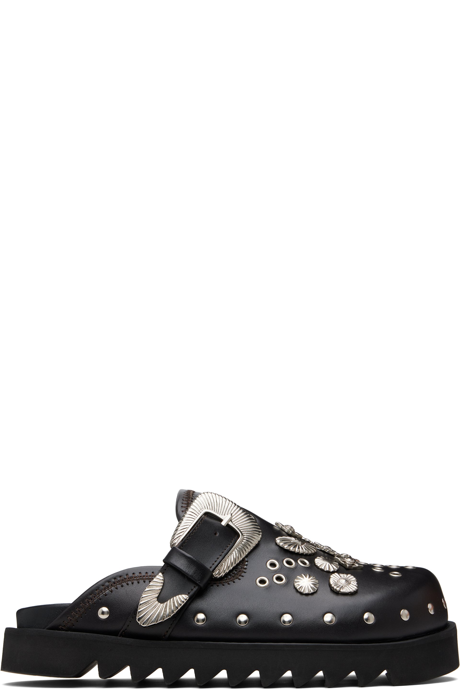 Toga Virilis - Brown Eyelet Metal Sabot Loafers