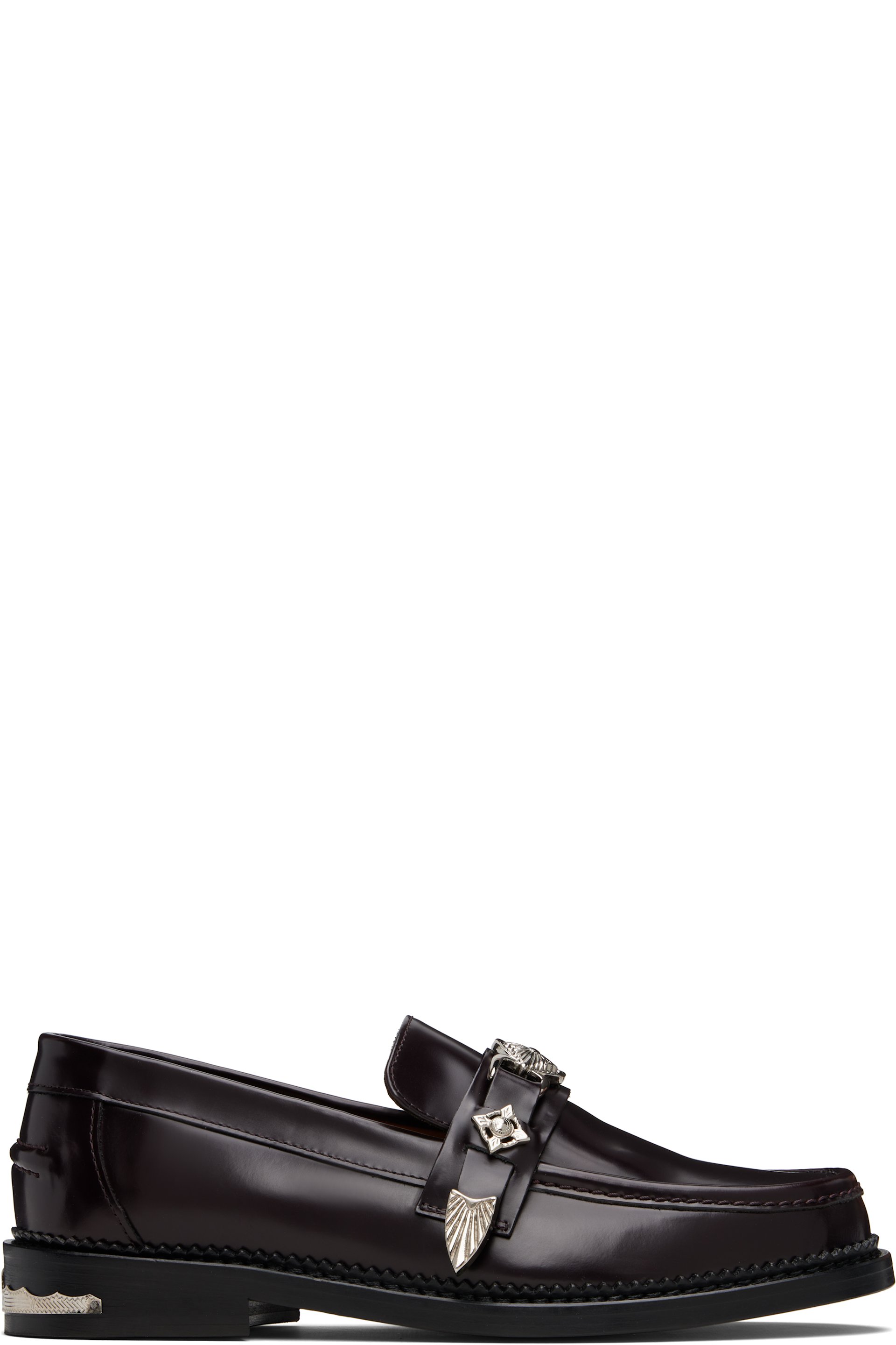 SSENSE Exclusive Burgundy Metal Loafers by Toga Virilis on Sale