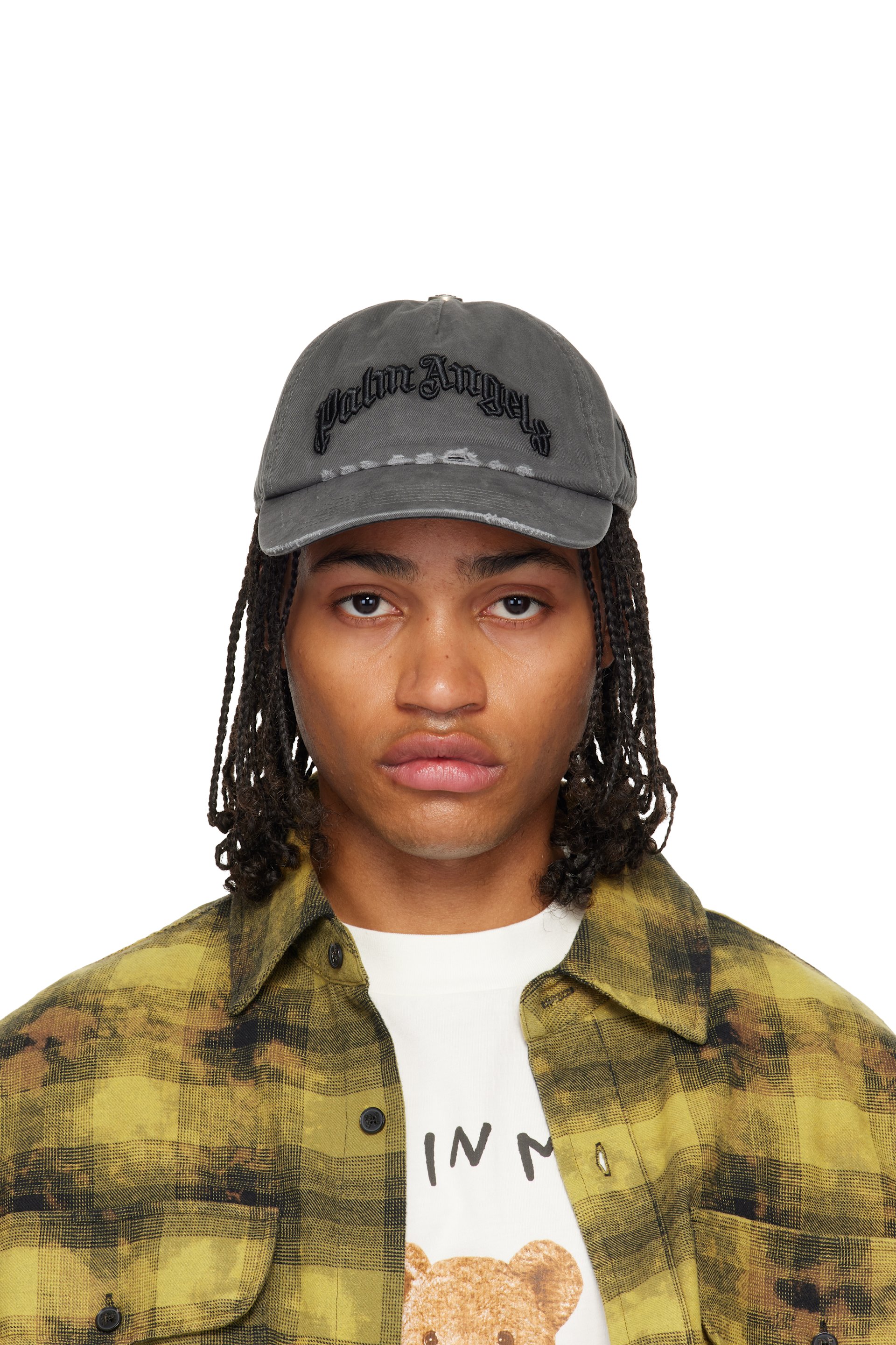 Palm Angels - Gray Curved Logo Distressed Cap