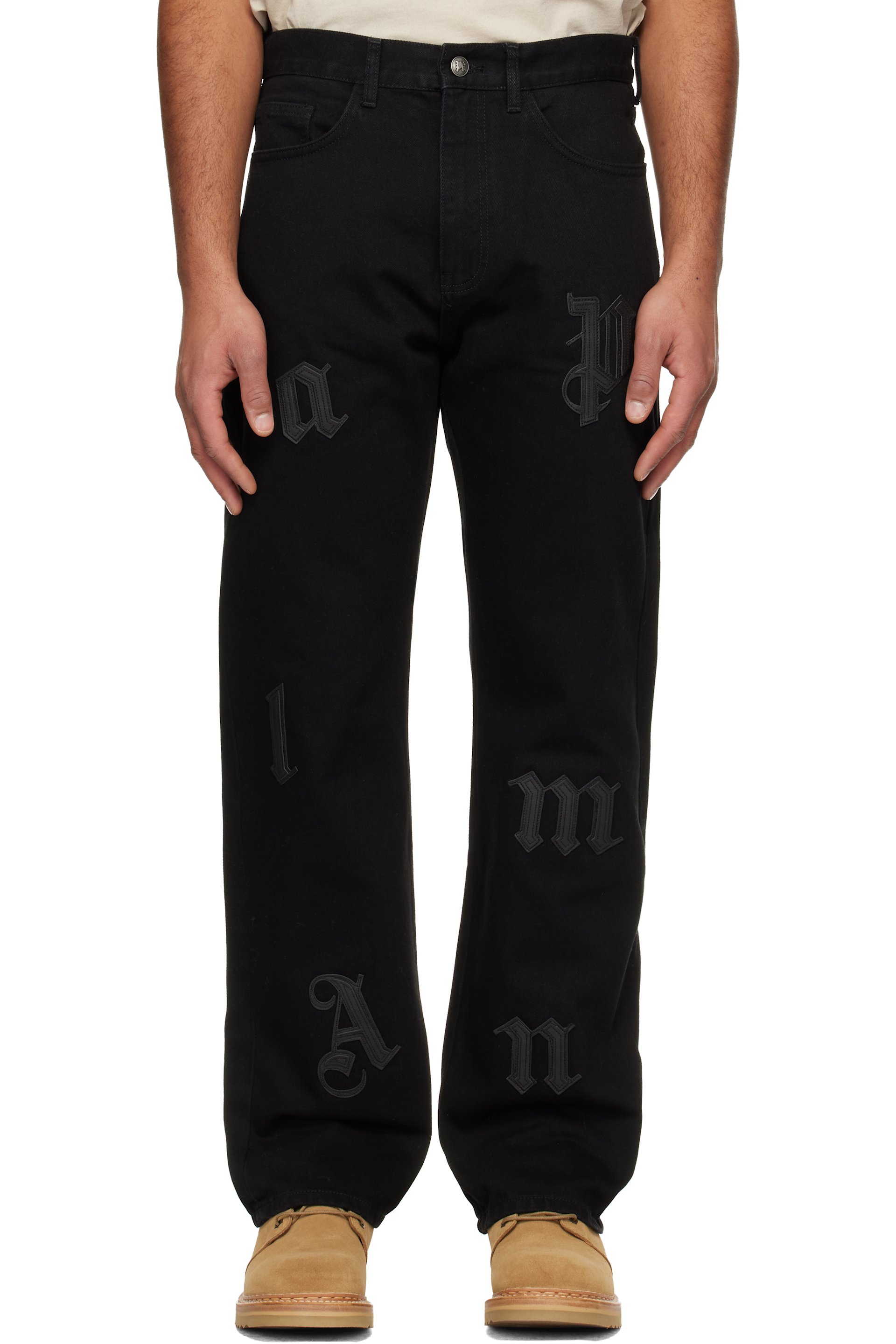 Palm Angels - Black Logo Patch Straight Jeans