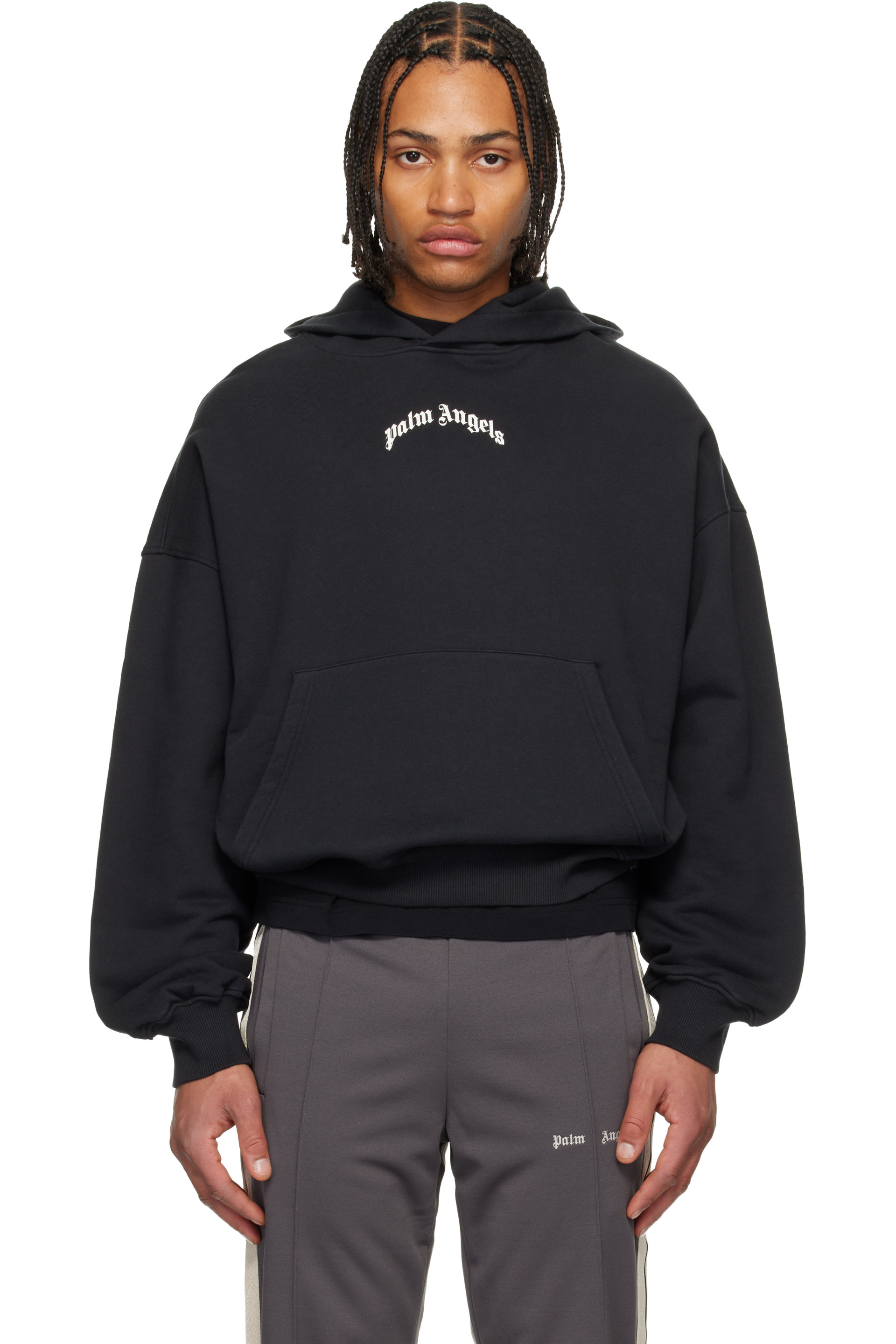 Palm Angels - Black Curved Logo Loose Hoodie