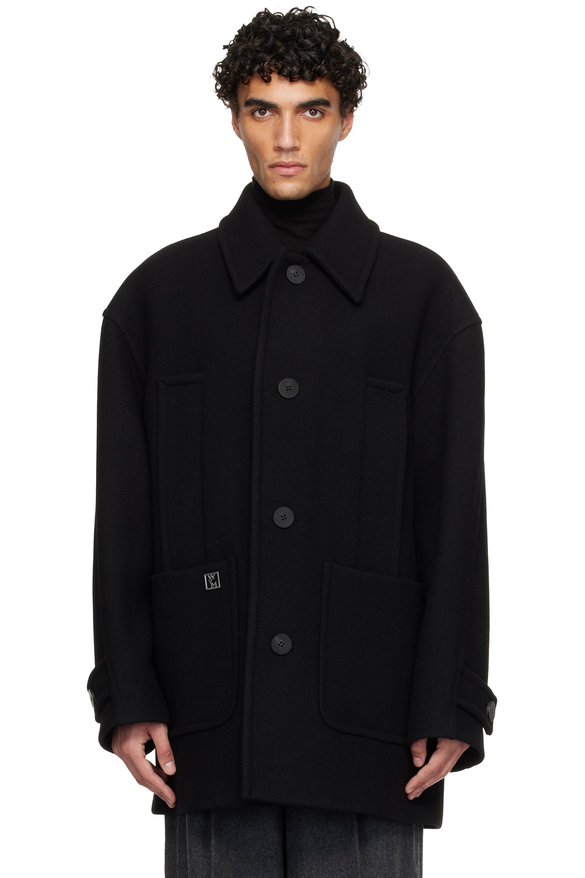 WOOYOUNGMI - Black Wool Blend Half Coat