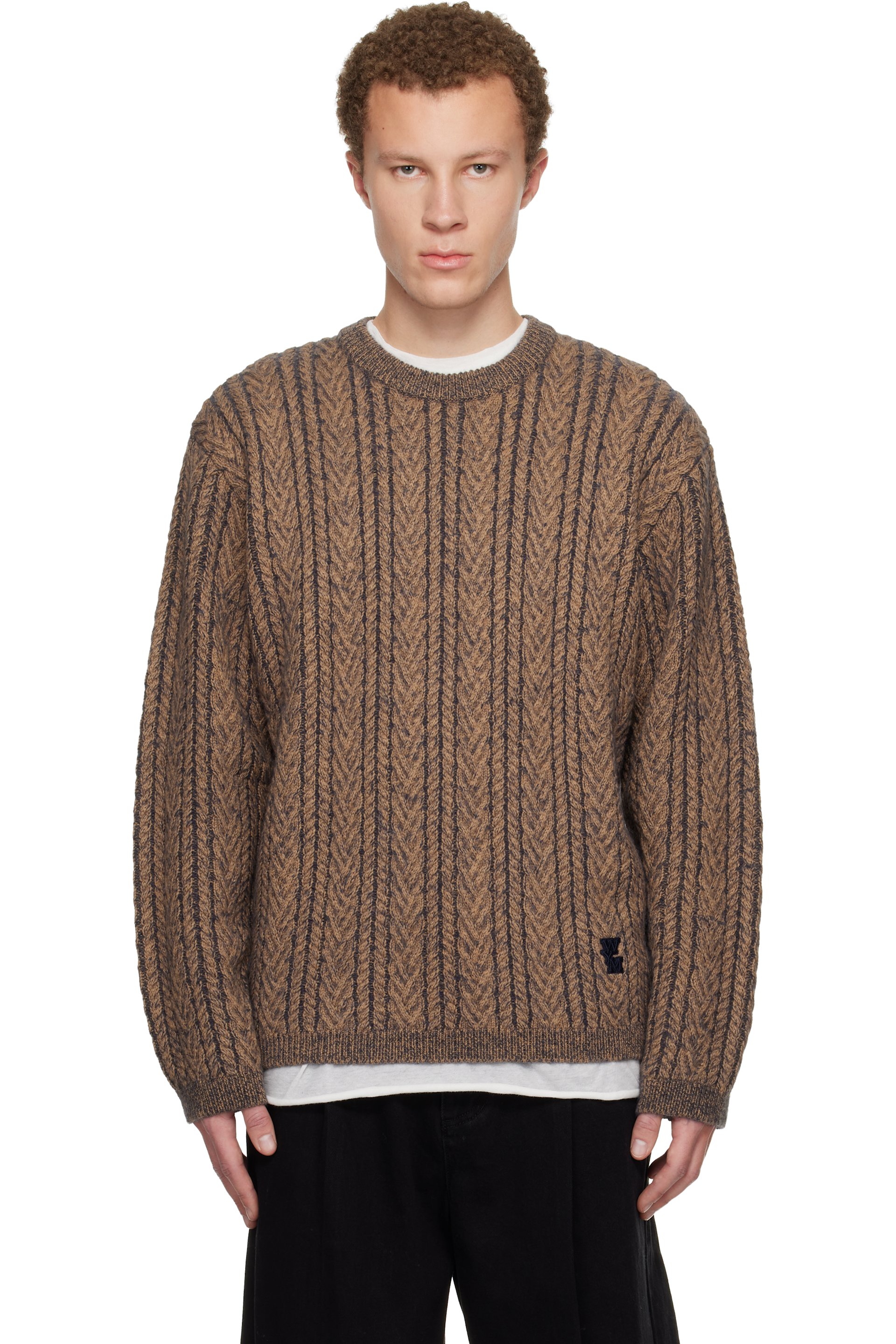 WOOYOUNGMI - Brown Wool Blend Herringbone Sweater