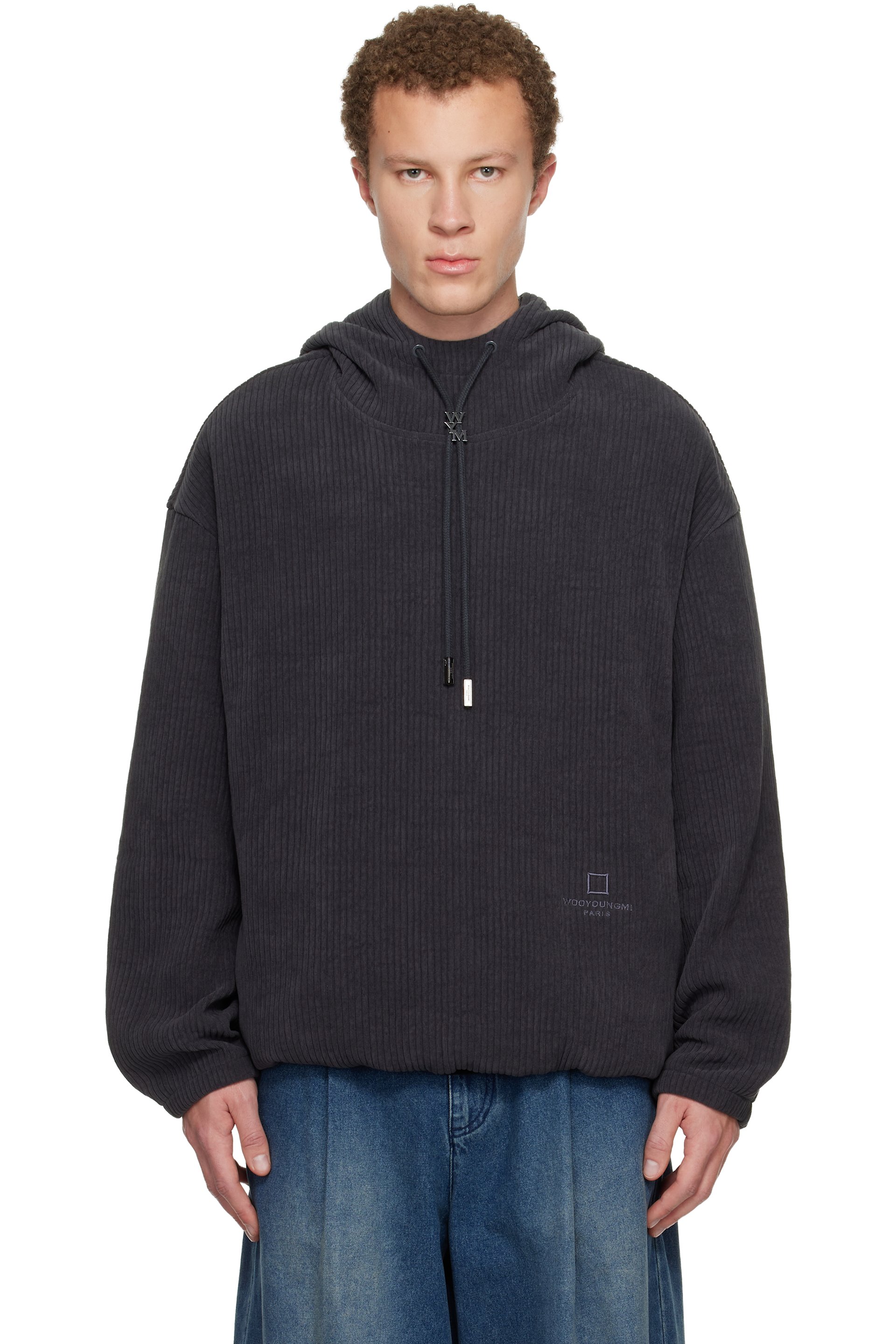 WOOYOUNGMI - Gray Ribbed Hoodie