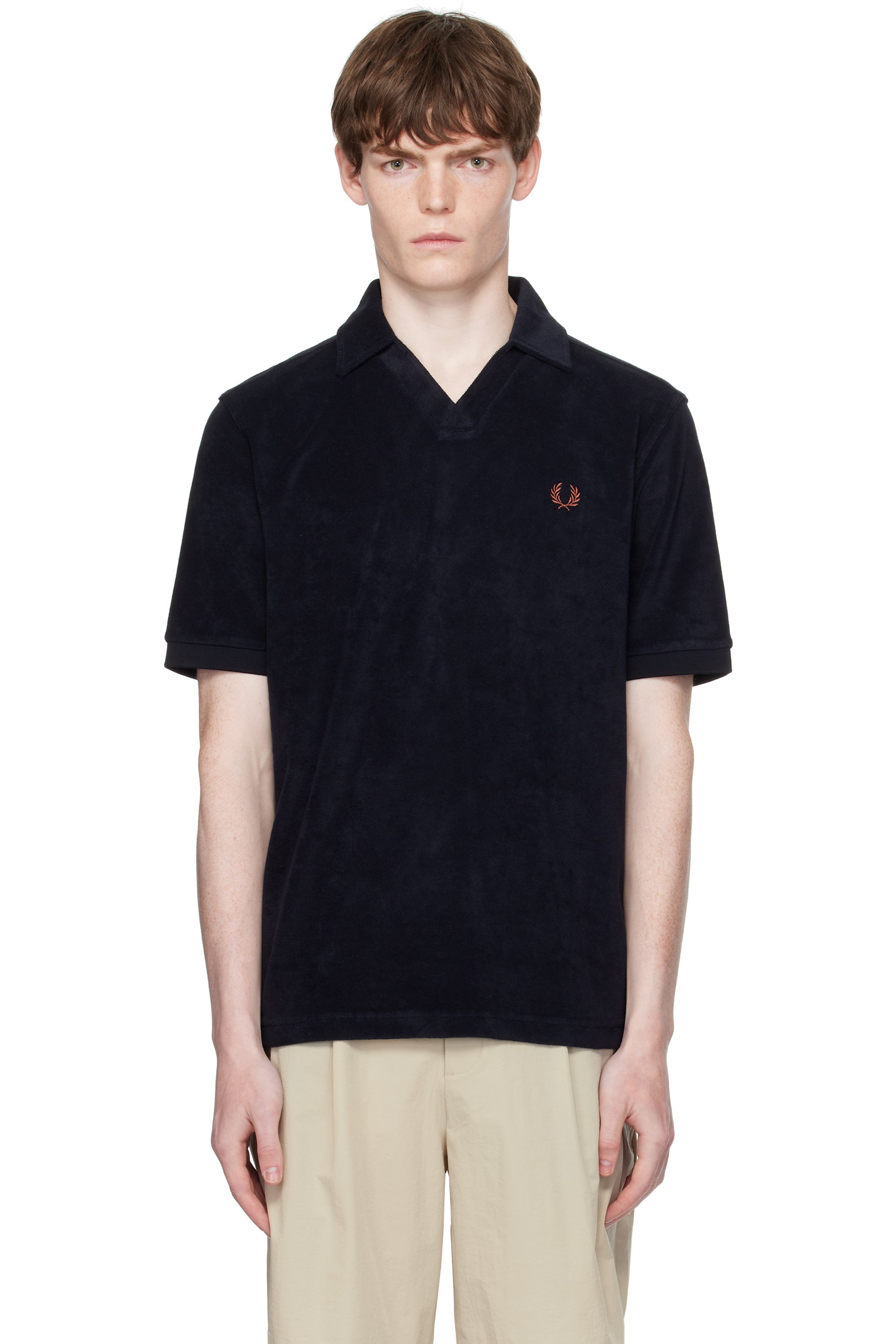 Fred Perry - Navy Open Collar Towelling Polo