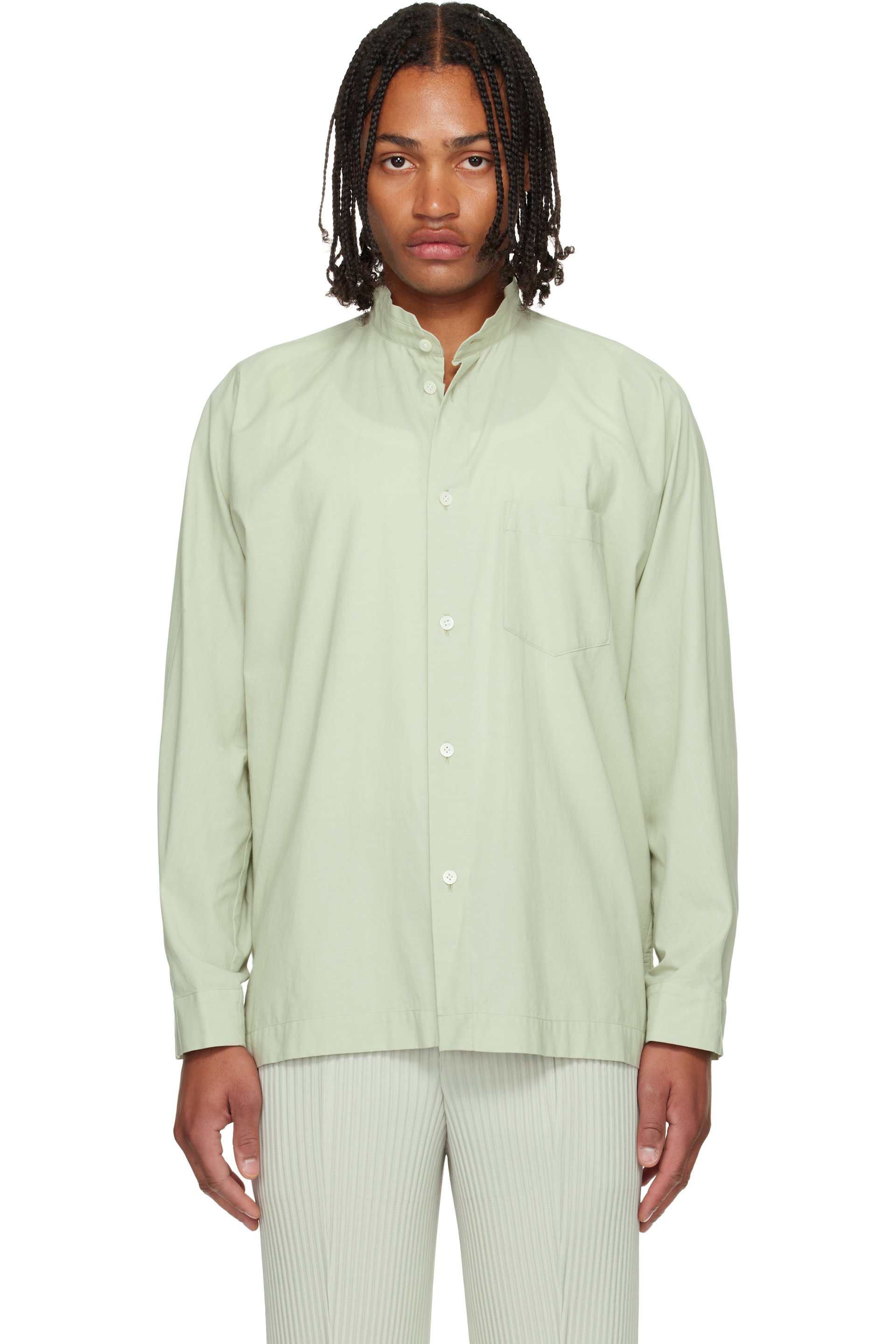Homme Plisse STREAMLINE SHIRT サイズ2 HOMME PLISSÉ ISSEY MIYAKE: Green Streamline Shirt | SSENSE