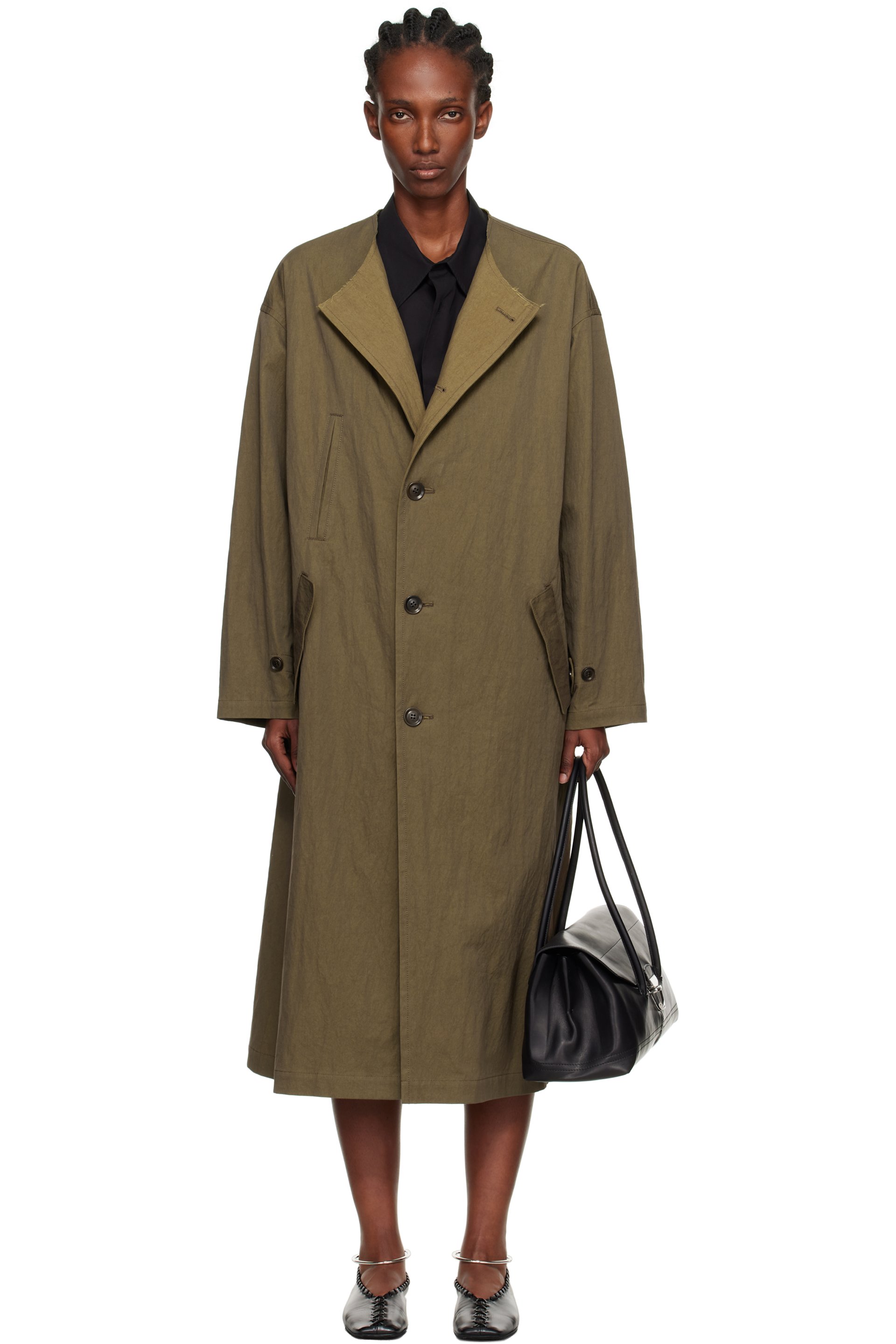 Y's - Manteau kaki sans col