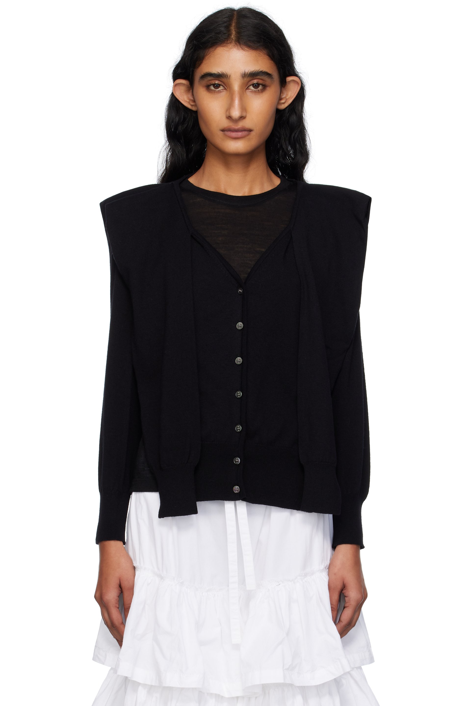OPEN YY - Cardigan noir à garnitures étagées de style manche