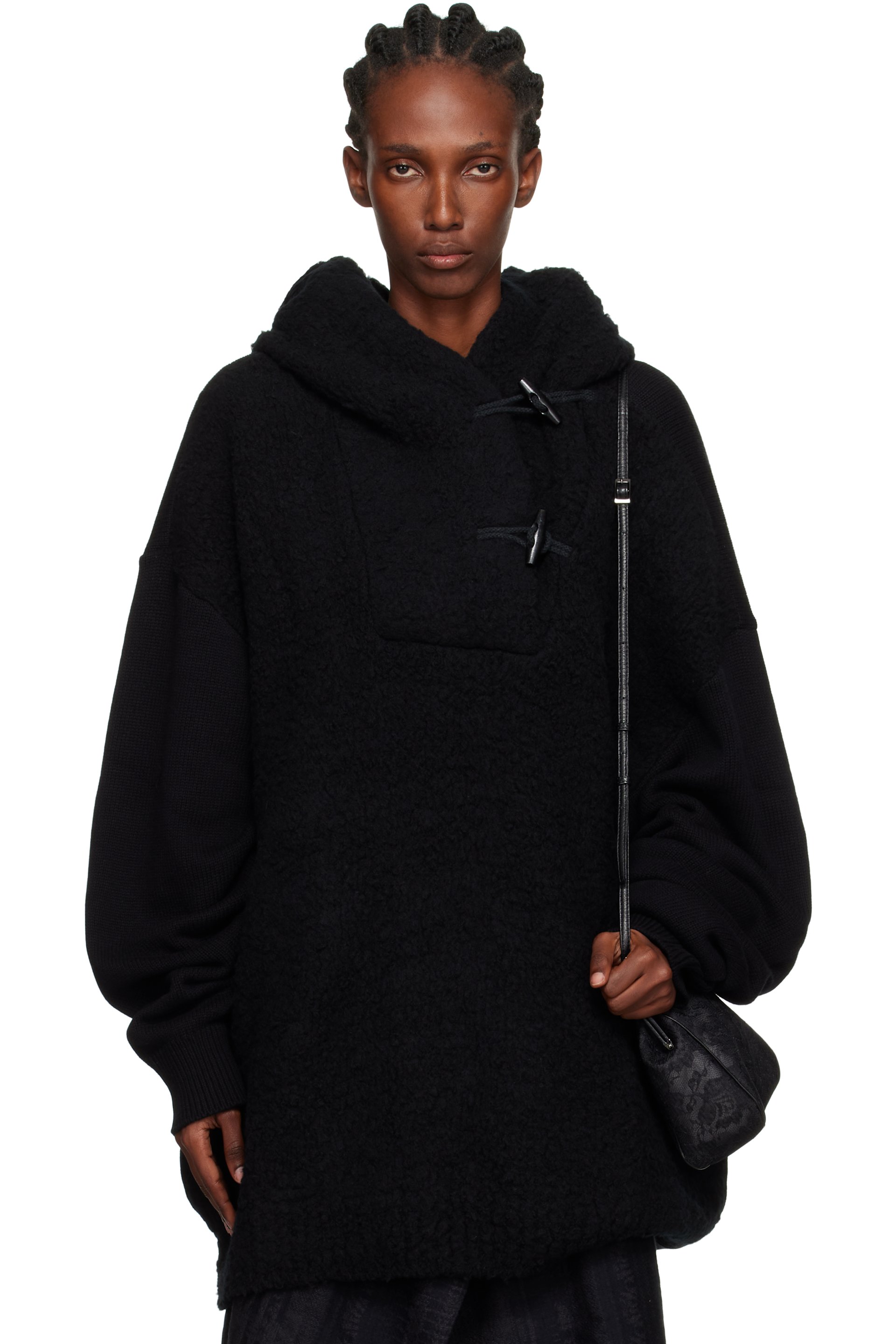 Y's - Pull à capuche noir à autobloqueurs