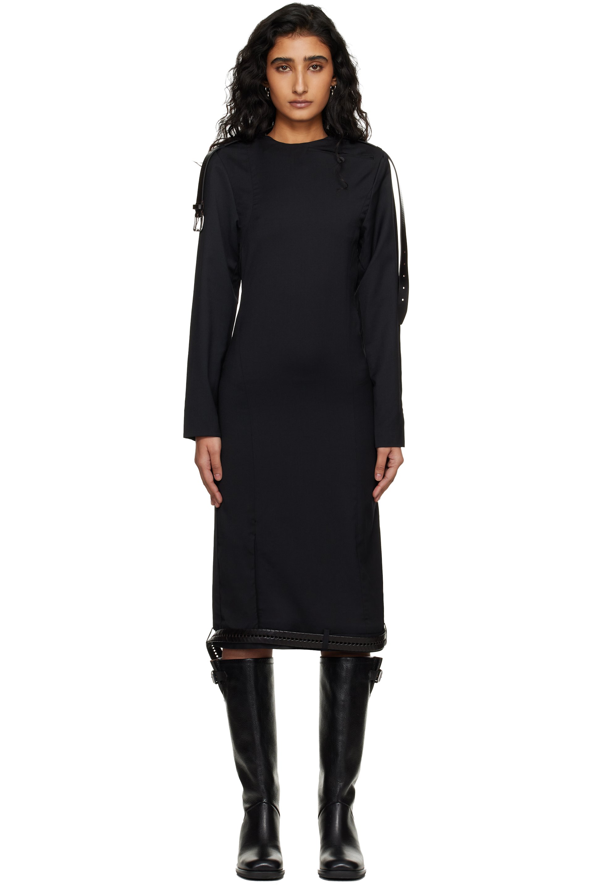 HODAKOVA - Robe midi à manches longues noire à assemblage inversé