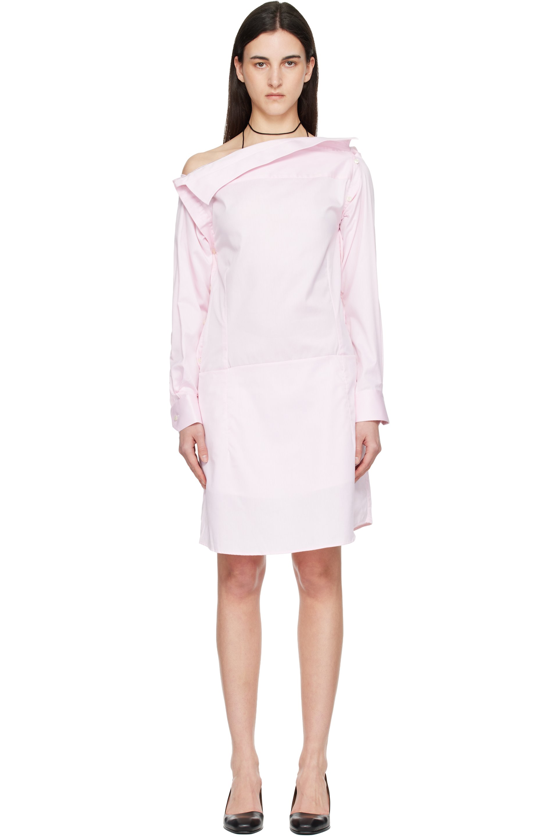 HODAKOVA - Robe midi de style chemise droite à manches longues rose