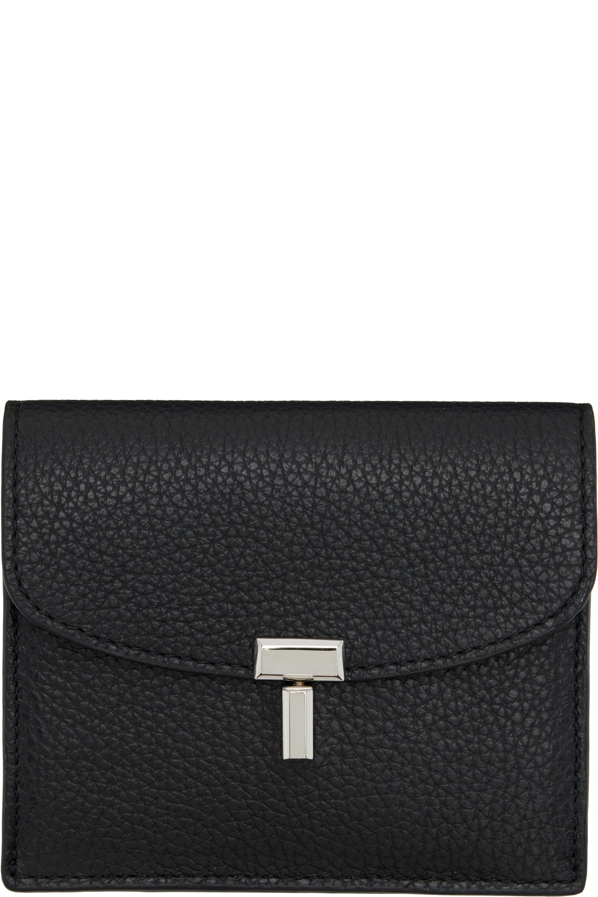 TOTEME - Porte-carte noir en cuir grainé à verrou tournant