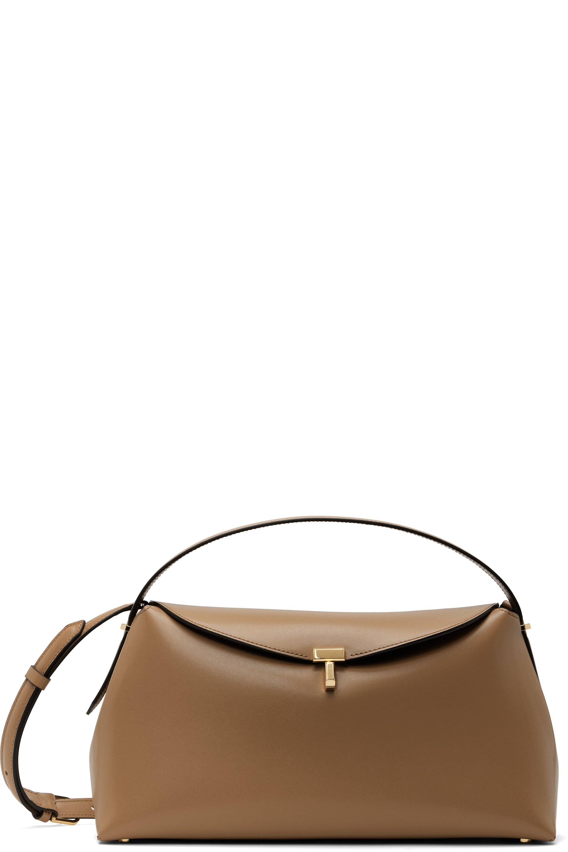TOTEME - Sac à main taupe en cuir à verrou tournant en T