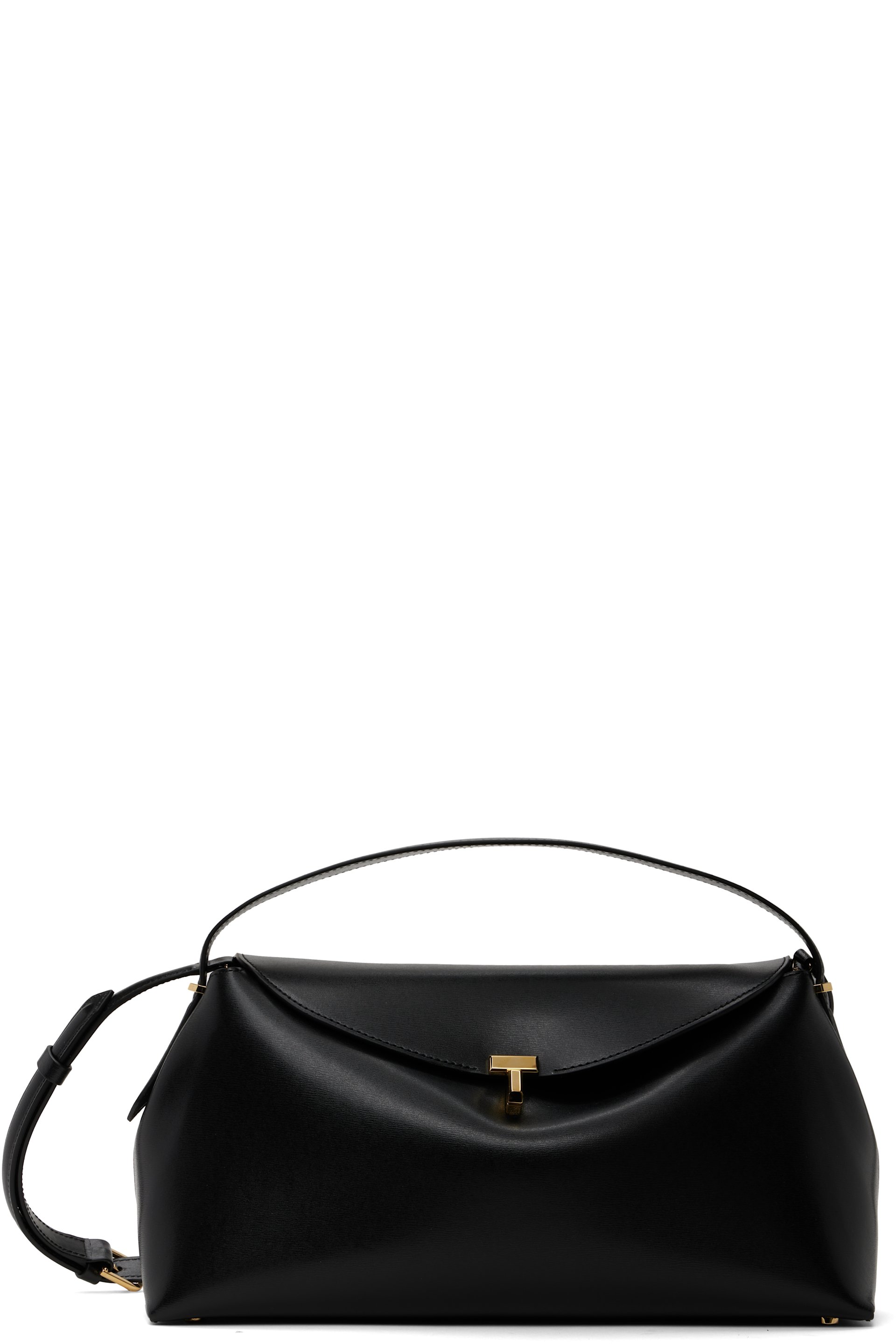 TOTEME - Sac à main noir en cuir à fermoir à verrou tournant en T
