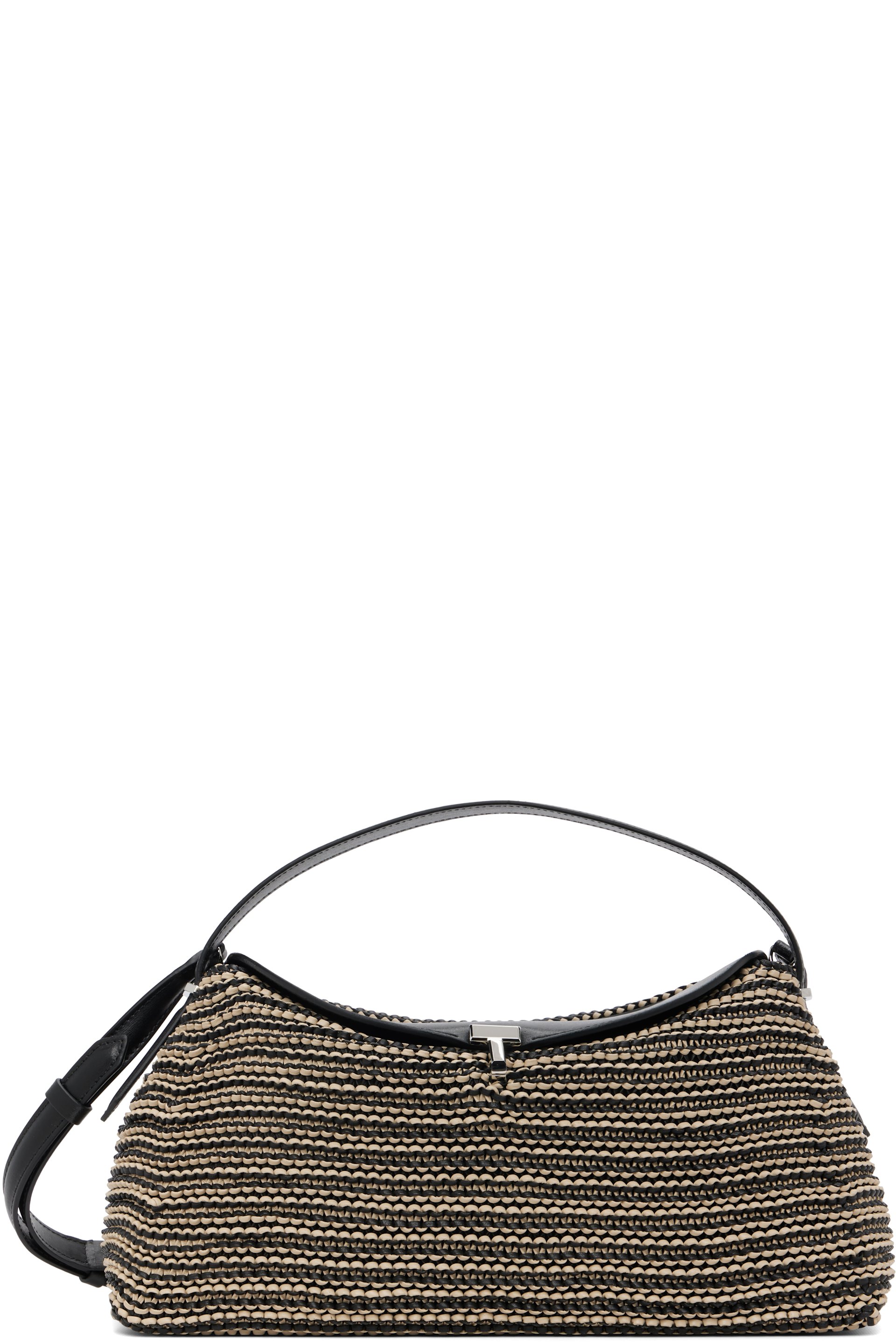 TOTEME - Sac noir et beige en cuir tissé à fermoir à verrou tournant en T