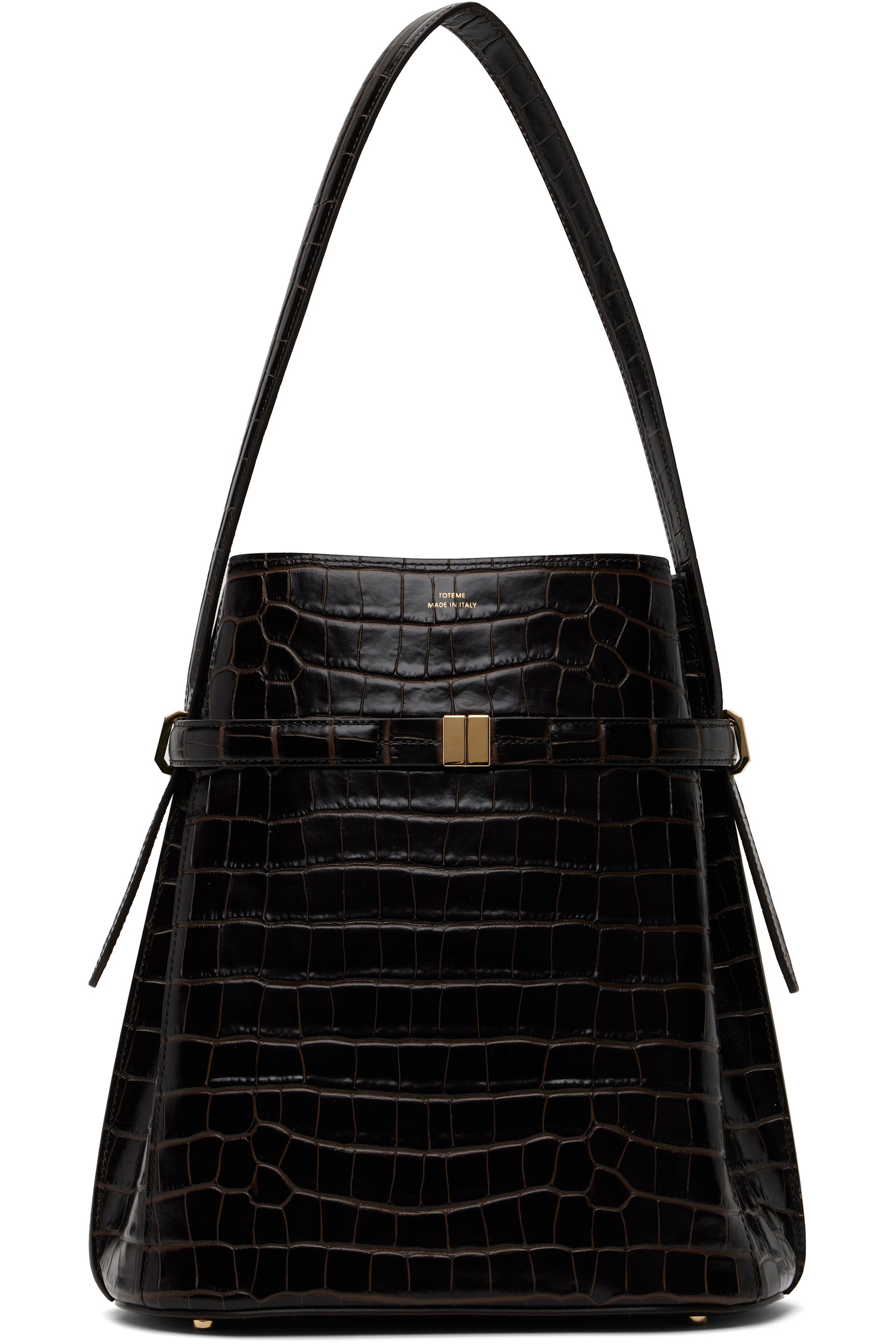 TOTEME - Sac seau brun gaufré façon croco à sangle de style ceinture