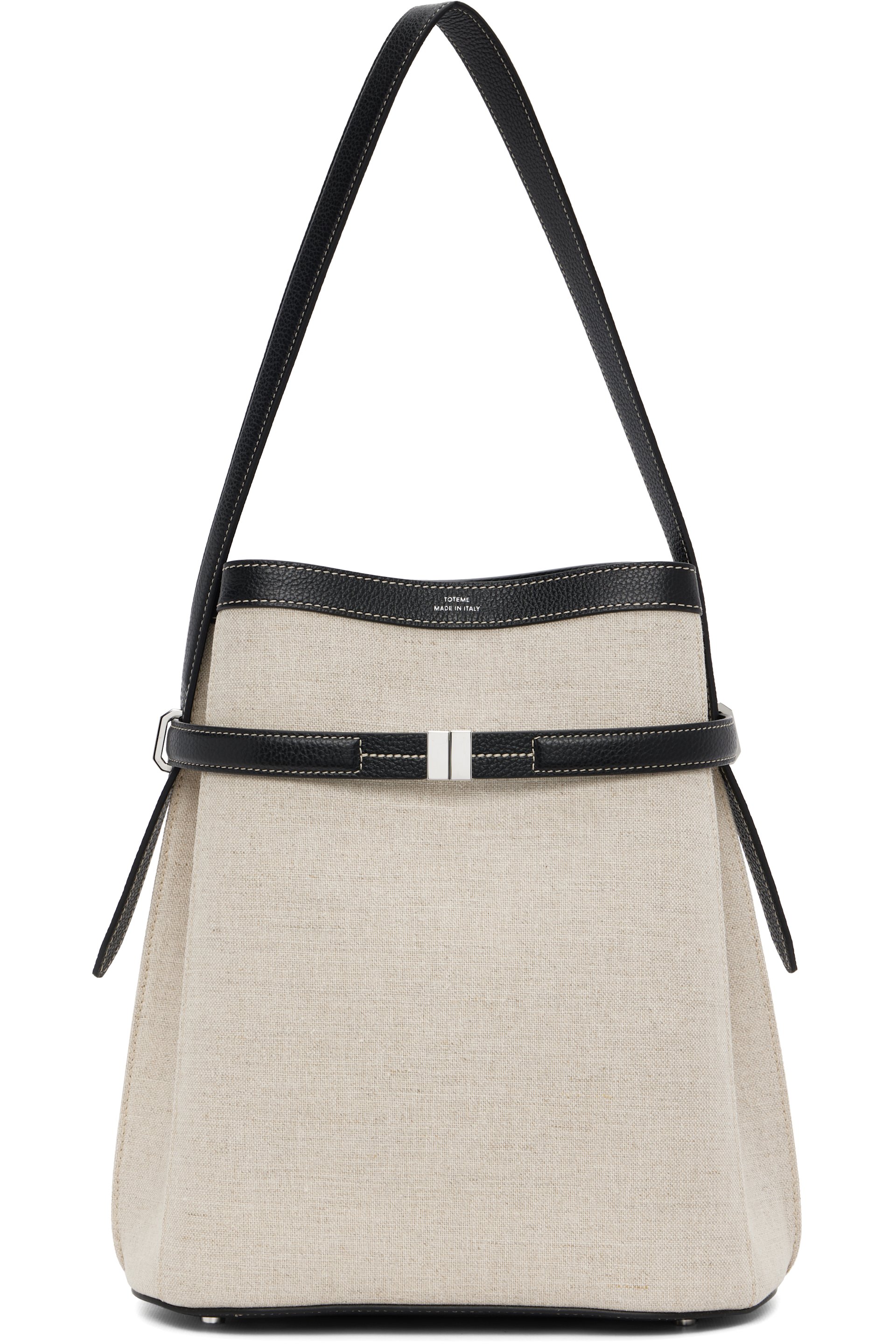 TOTEME - Sac seau beige et noir en canevas à ceinture