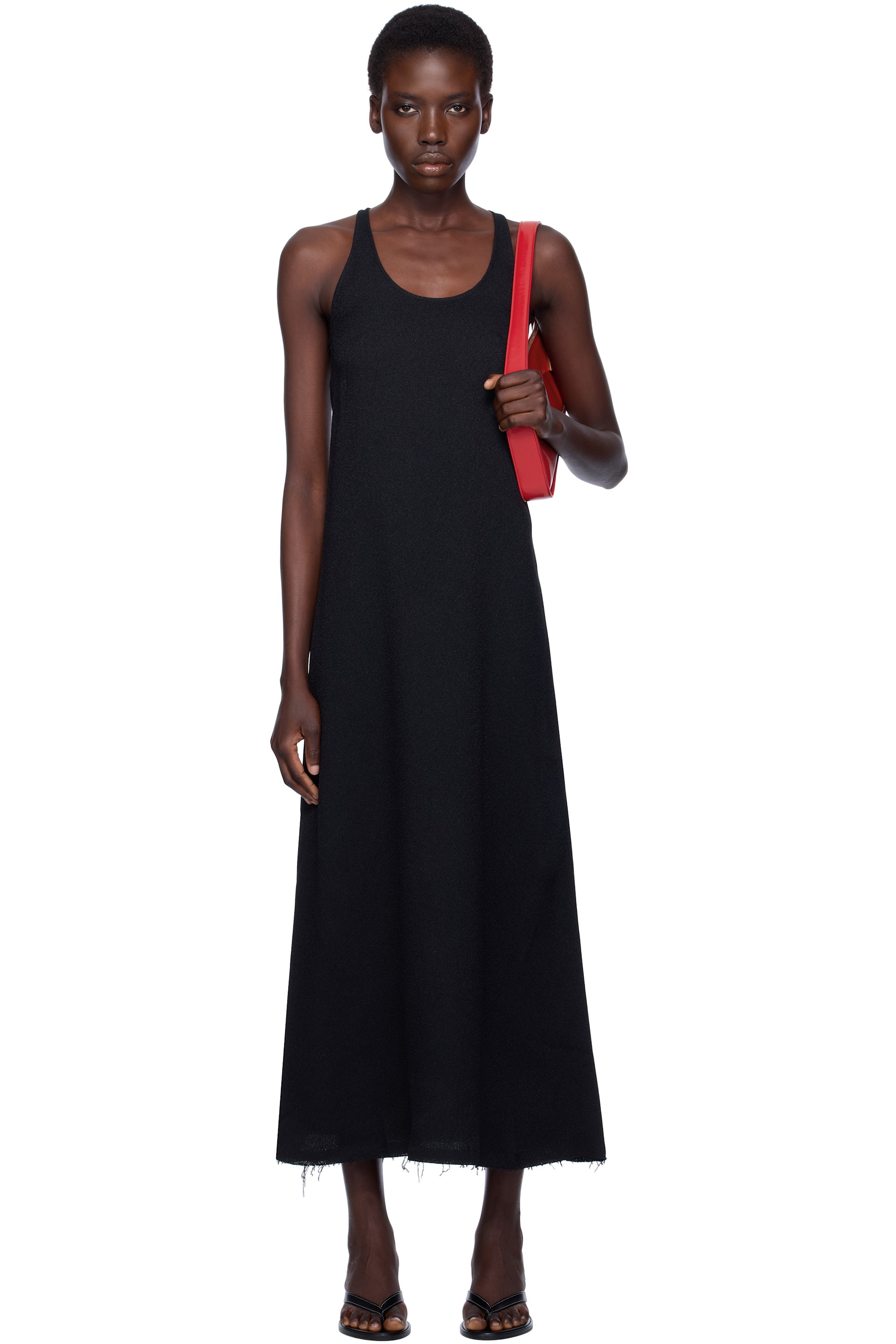 TOTEME - Robe midi noire en crêpe sablé à encolure arrondie