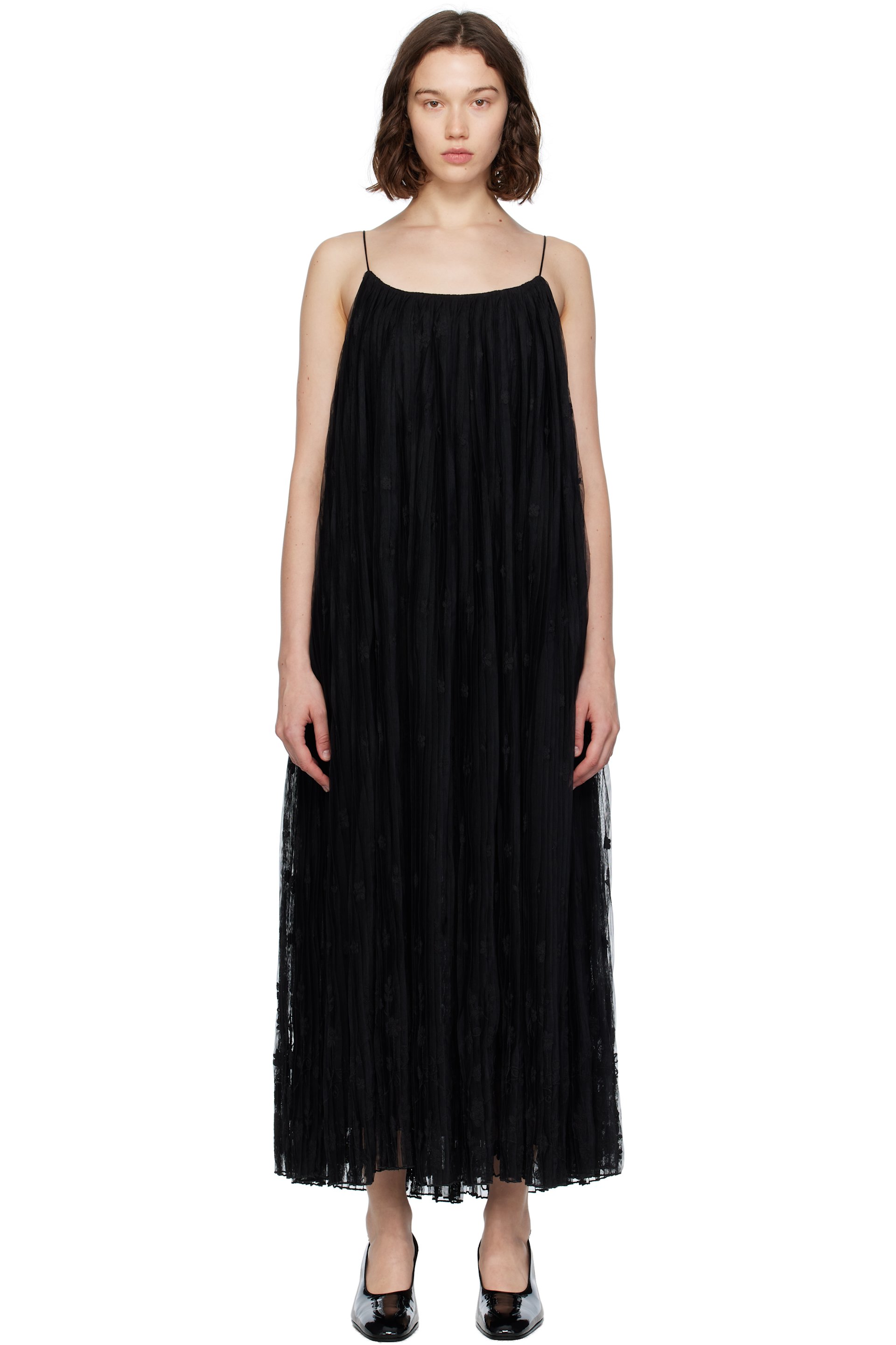 TOTEME - Robe midi noire en tulle à motif fleuri