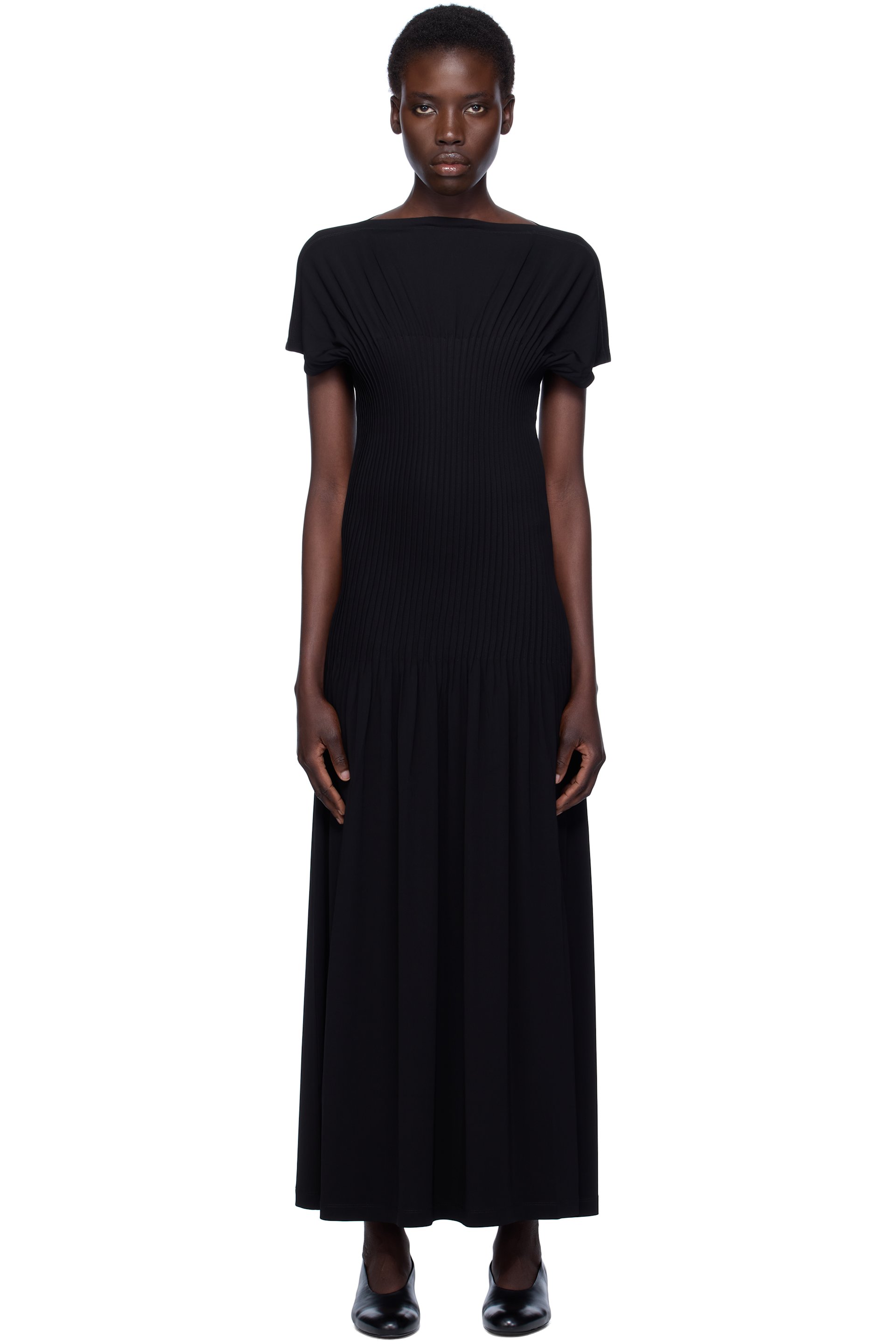 TOTEME - Robe longue noire en jersey à plis plats