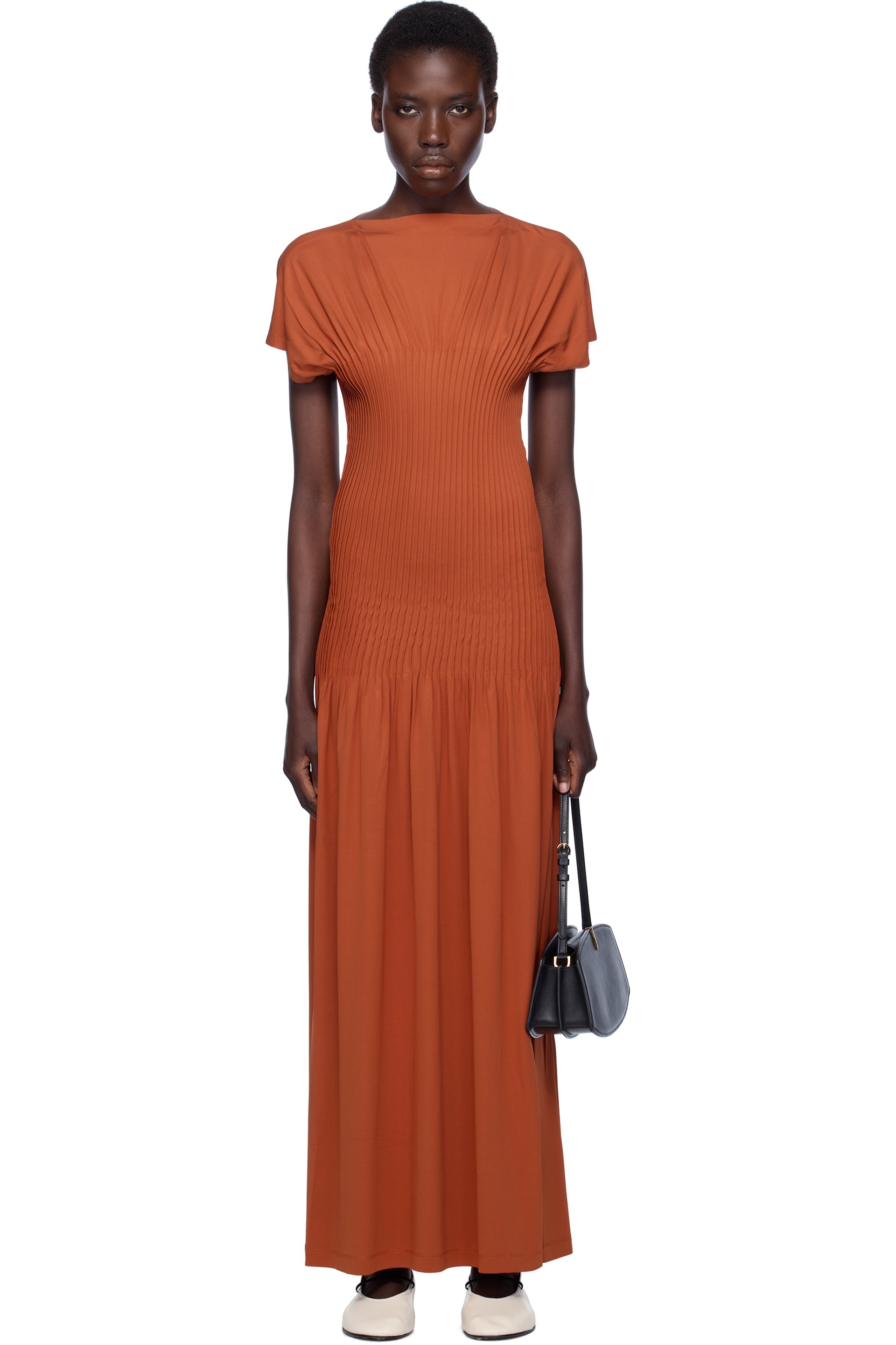 TOTEME - Robe longue orange en jersey à plis plats