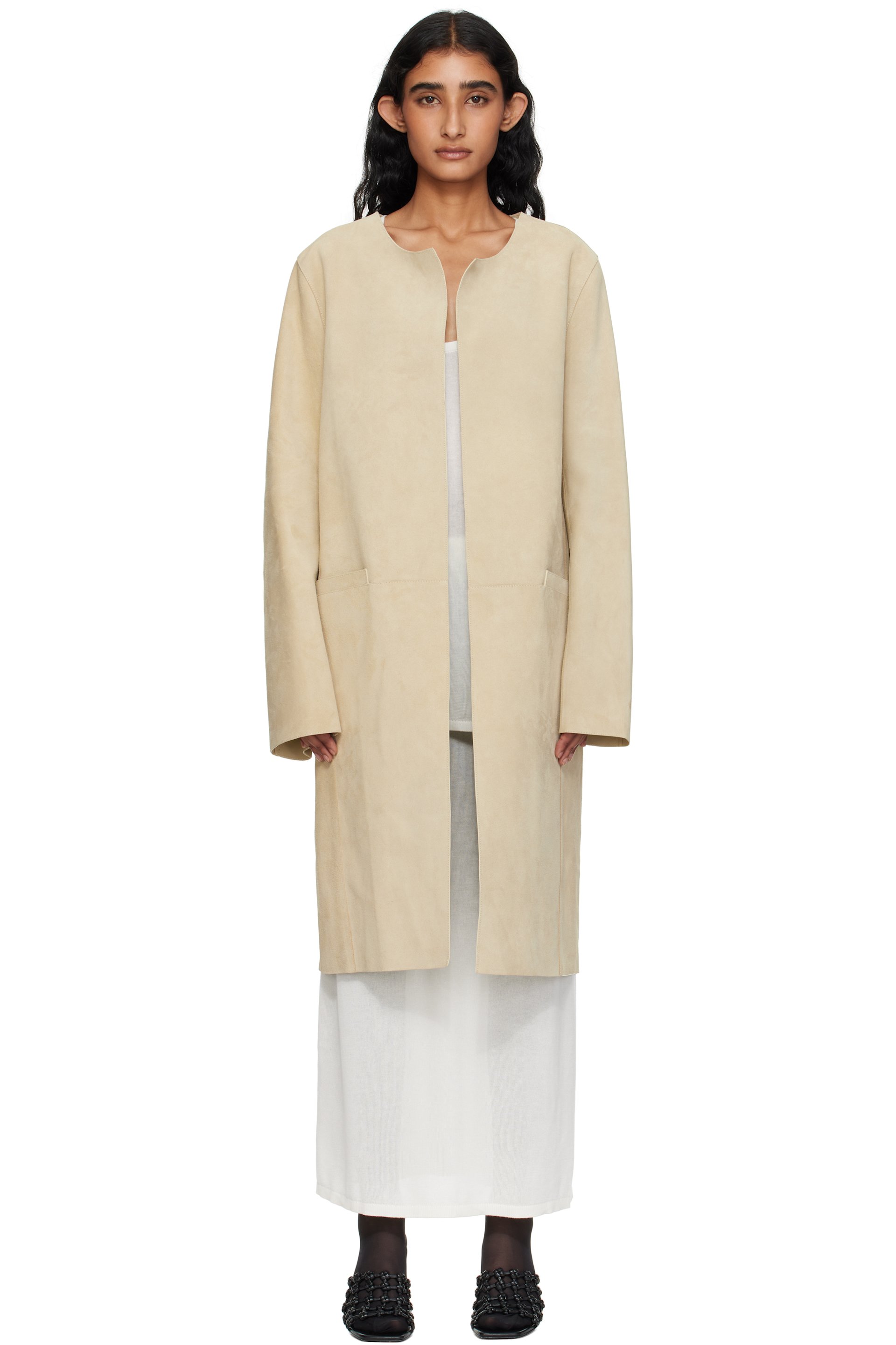 TOTEME - Manteau beige en suède sans col