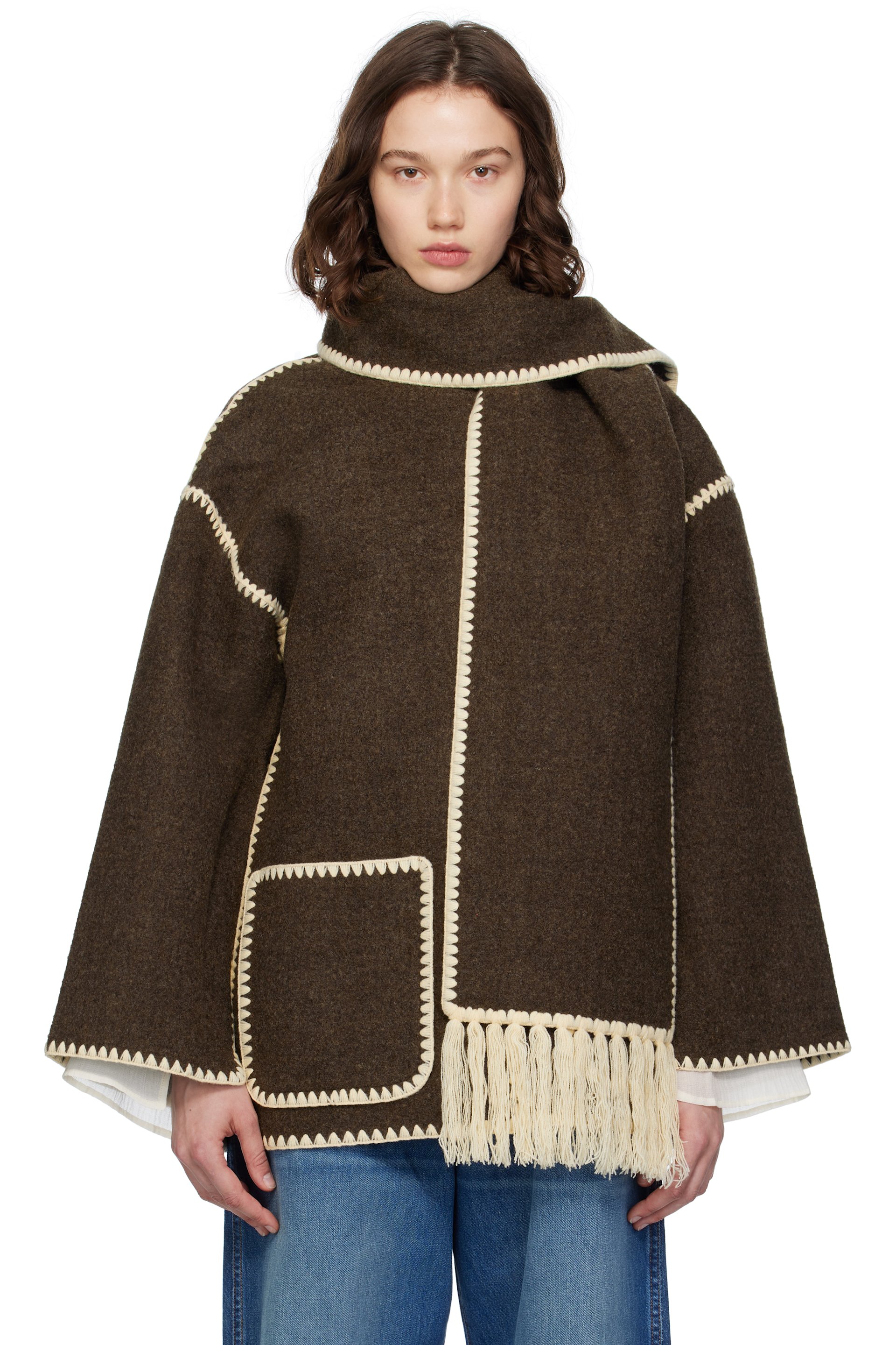 TOTEME - Brown Embroidered Scarf Jacket