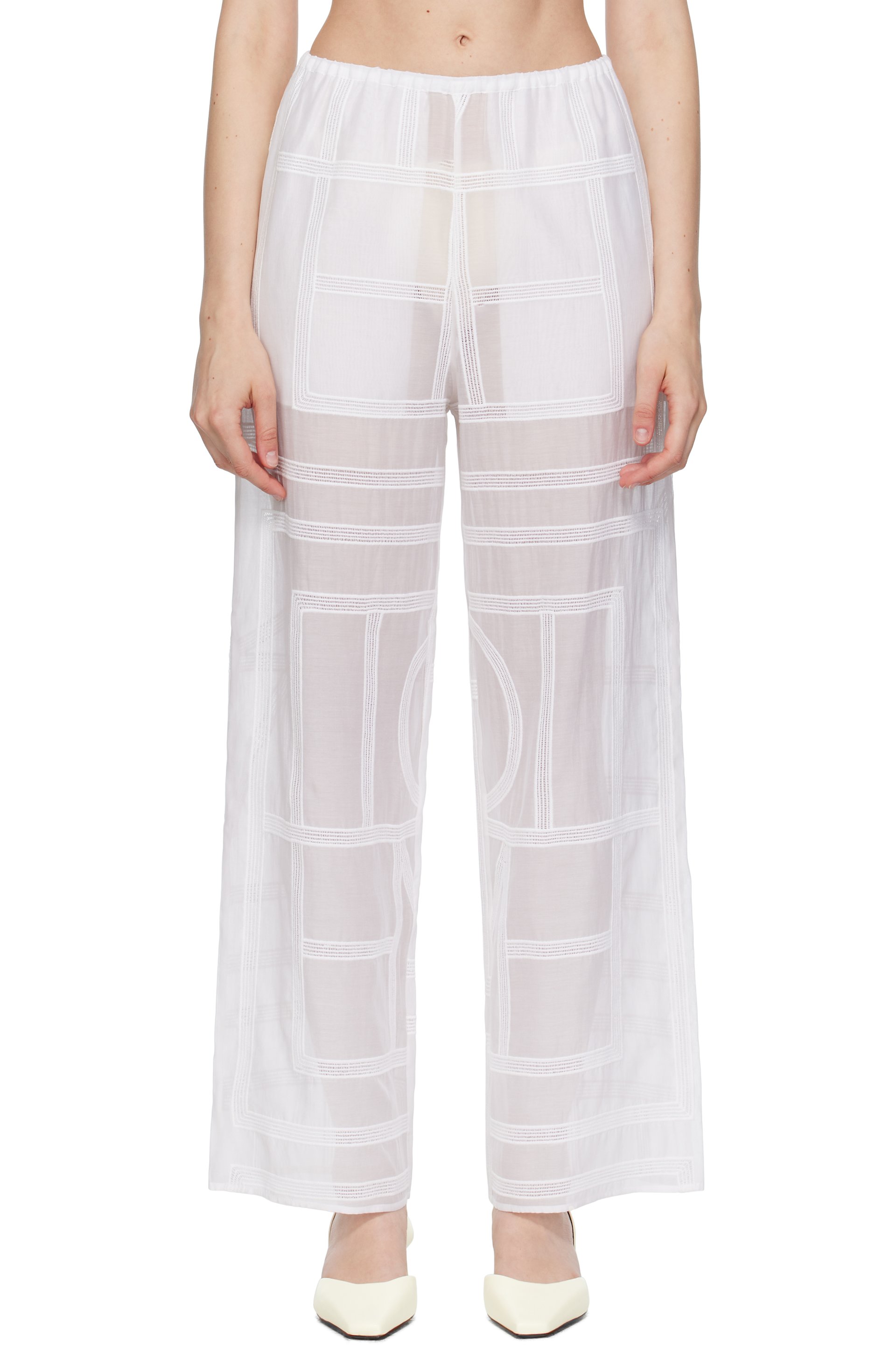 TOTEME - White Monogram Crochet PJ Lounge Pants