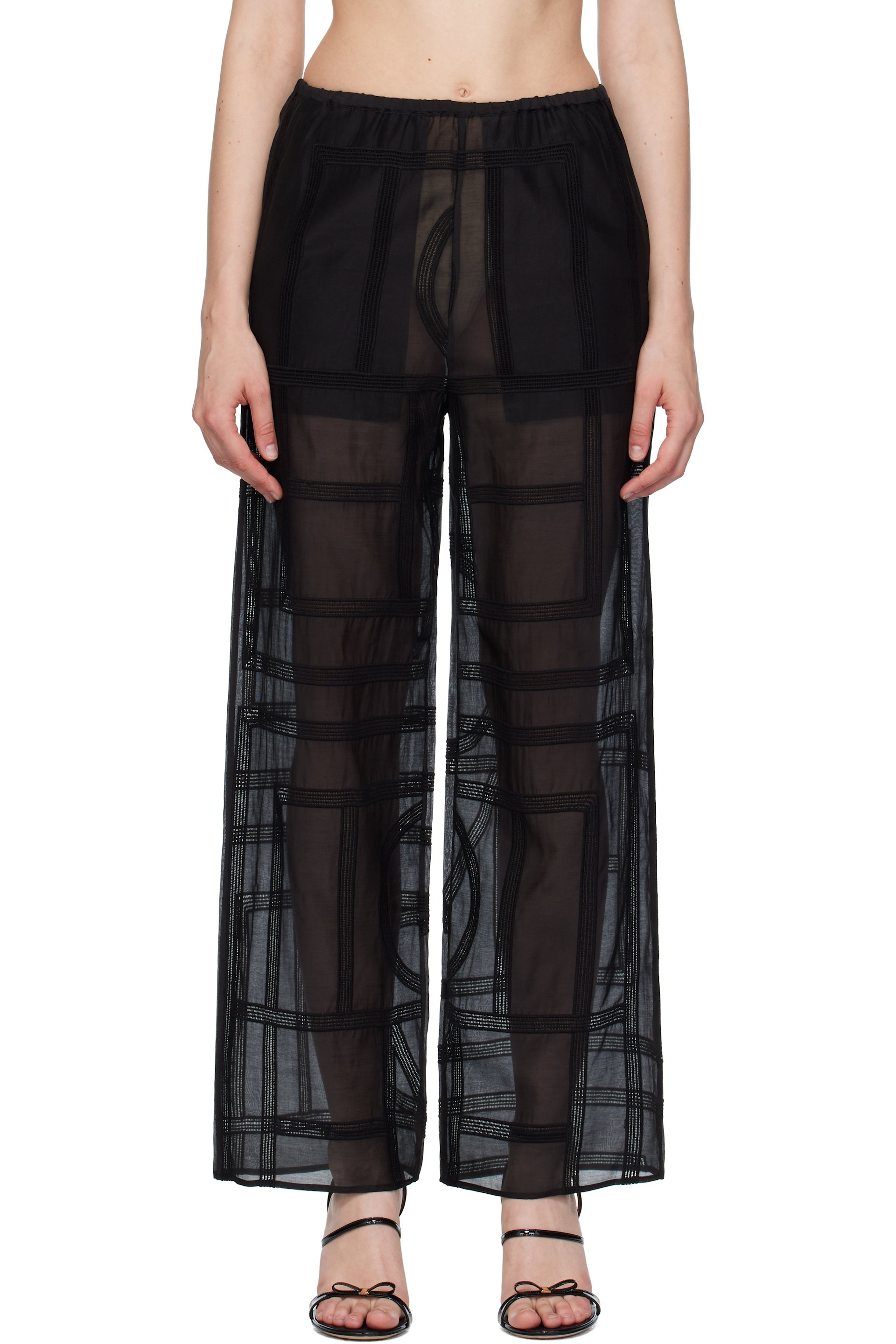 TOTEME - Pantalon de détente noir à monogrammes brodés