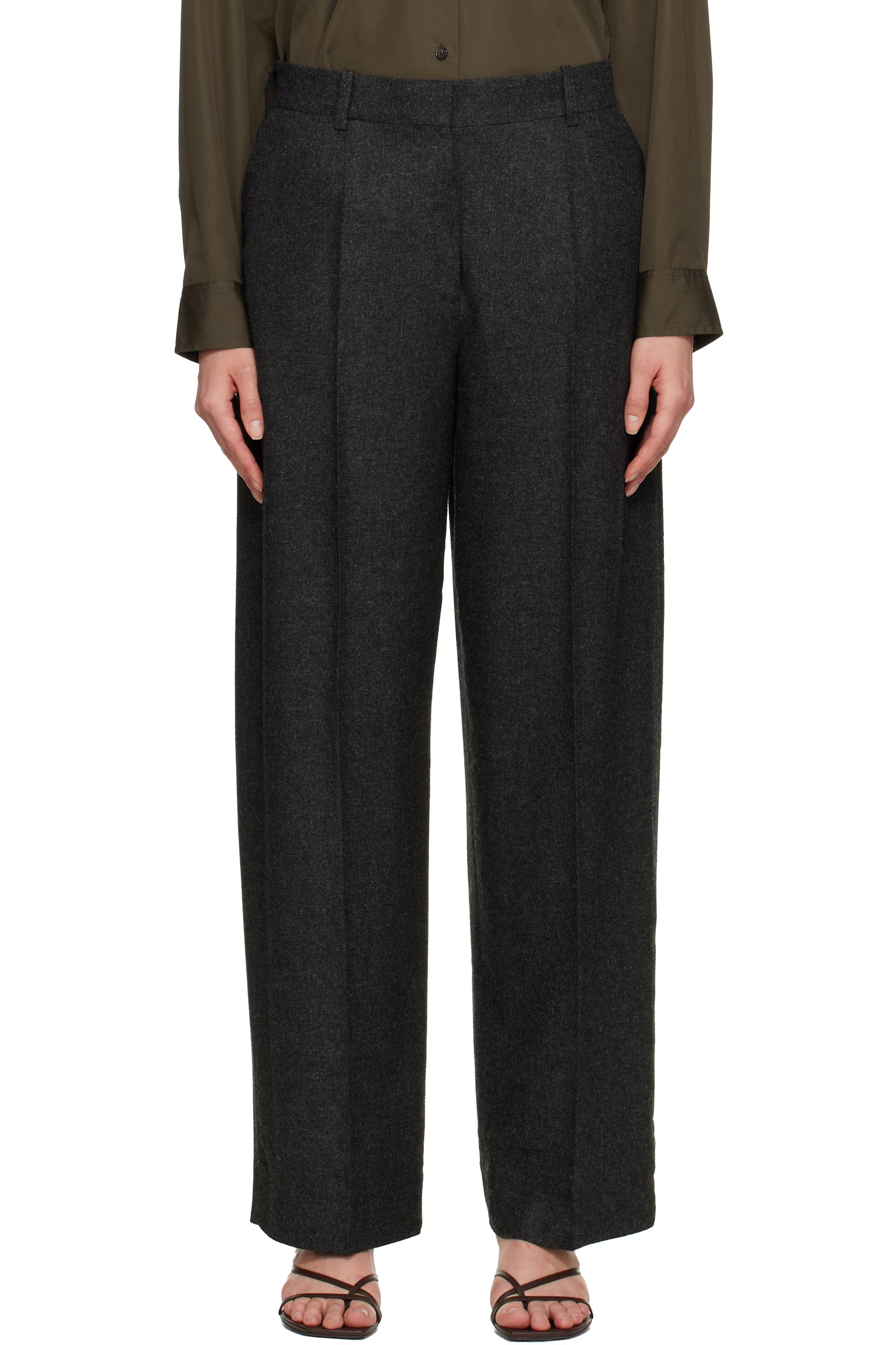 TOTEME - Pantalon ample gris en flanelle