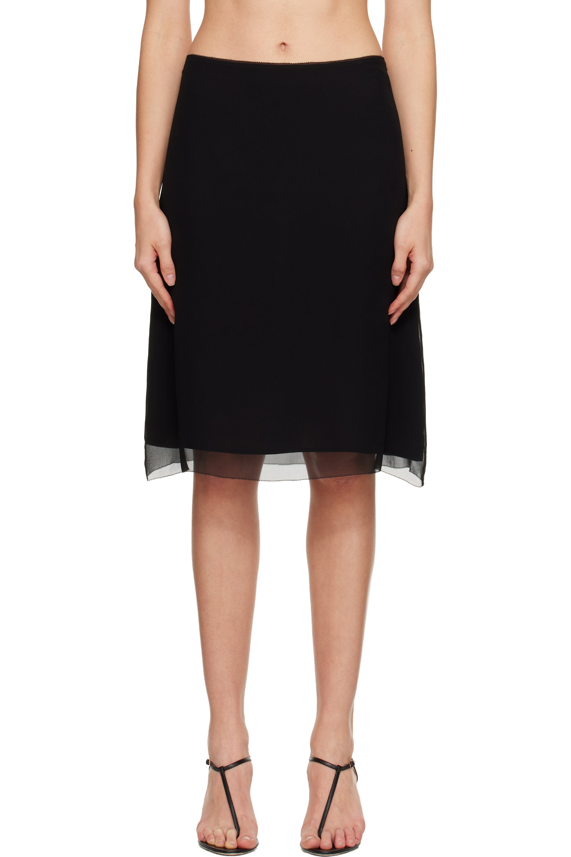 TOTEME - Jupe midi noire en crêpe chiffon