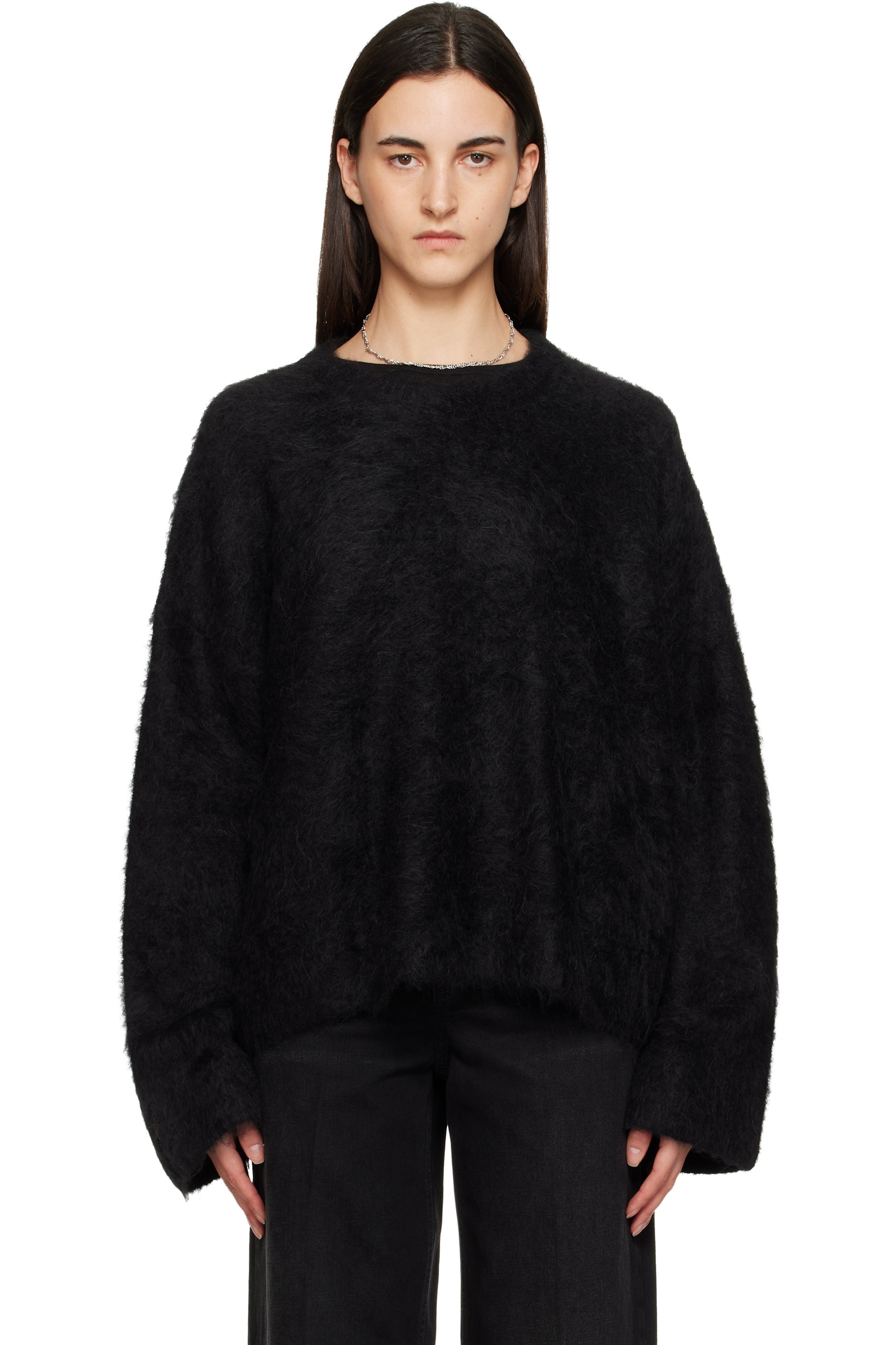 TOTEME - Pull droit noir en tricot d'alpaga