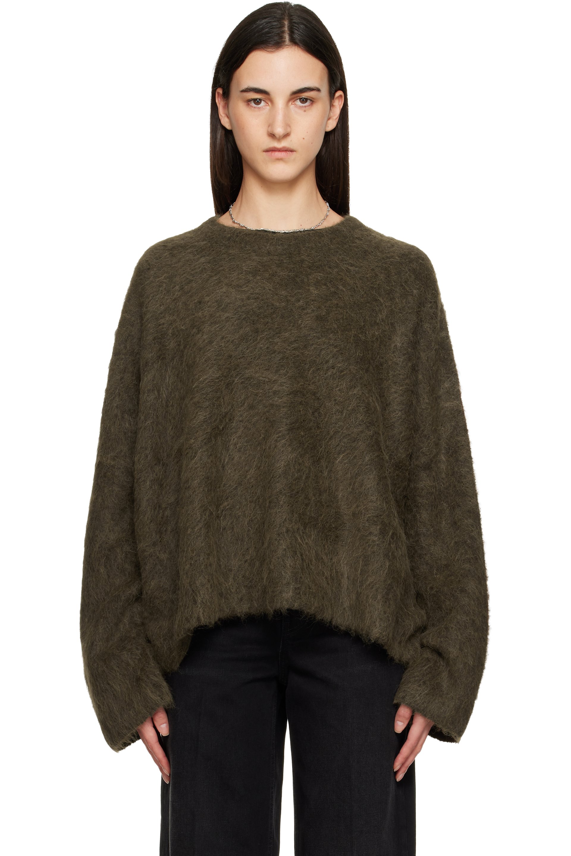 TOTEME - Pull droit brun en tricot d'alpaga