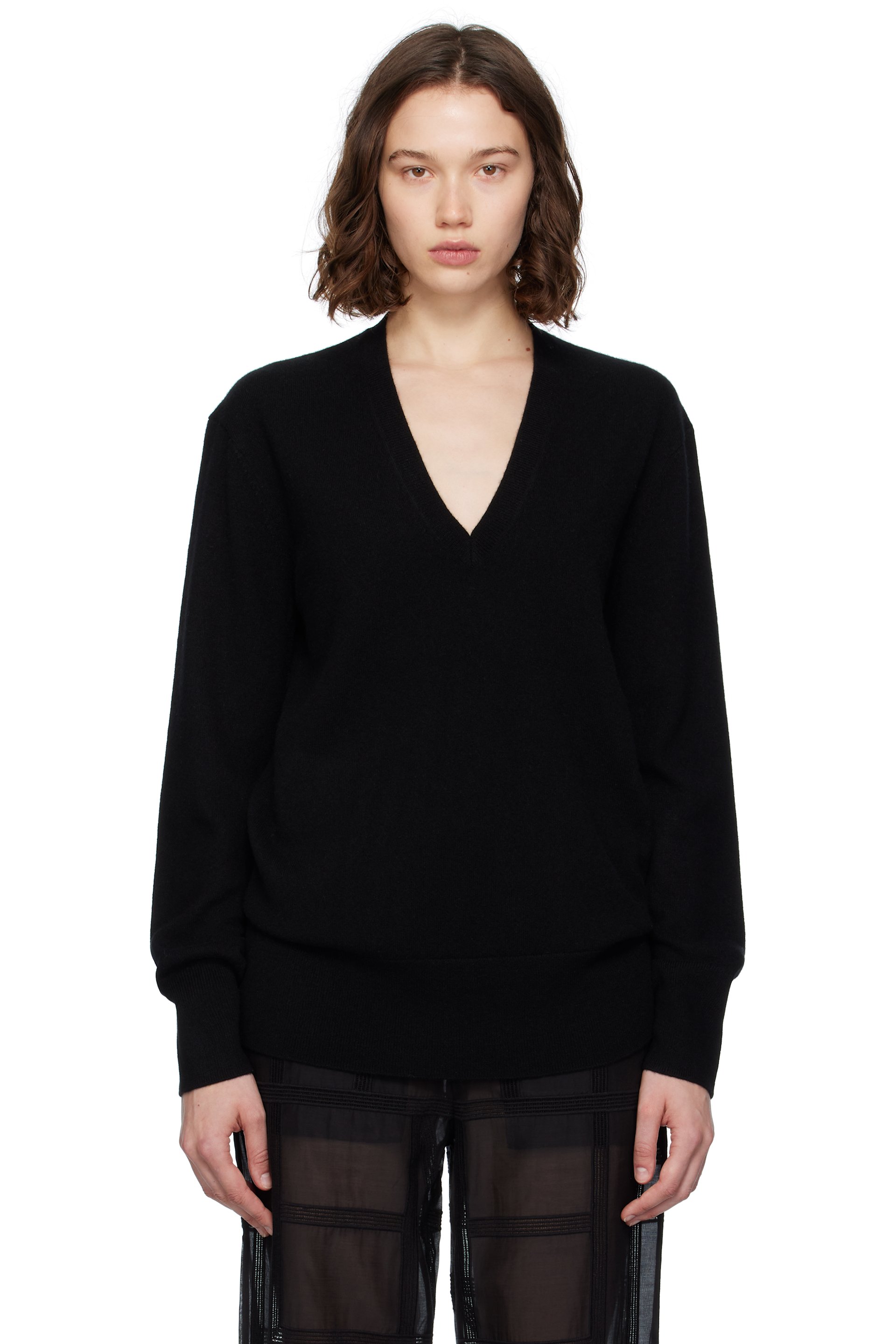 TOTEME - Black Cashmere V-Neck Knit Sweater