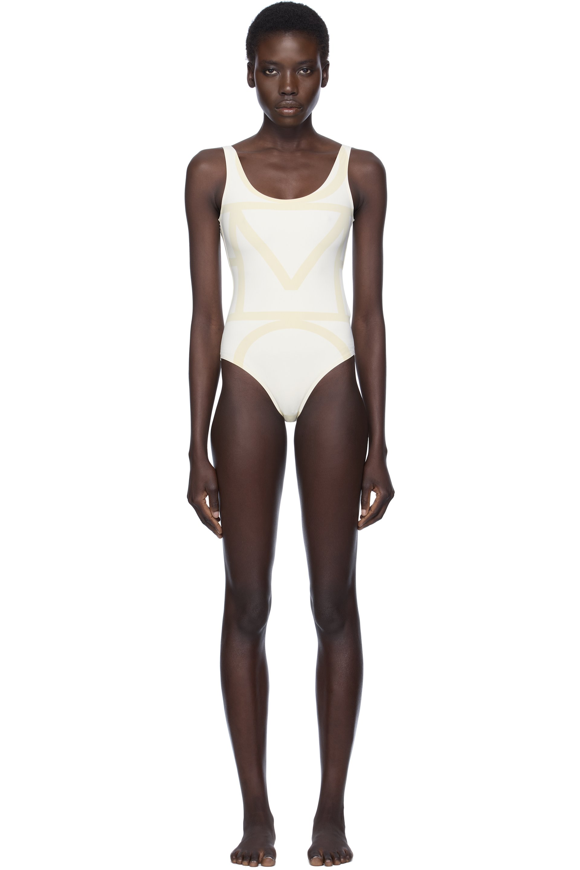 TOTEME - Maillot de bain beige à monogrammes