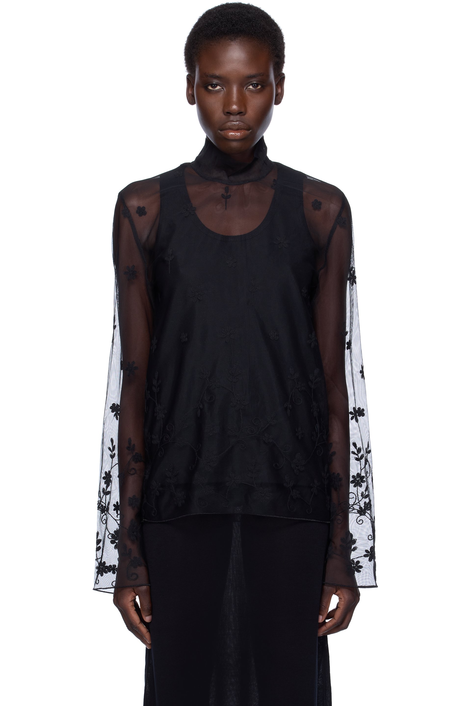 TOTEME - Chemisier noir en tulle à motif fleuri