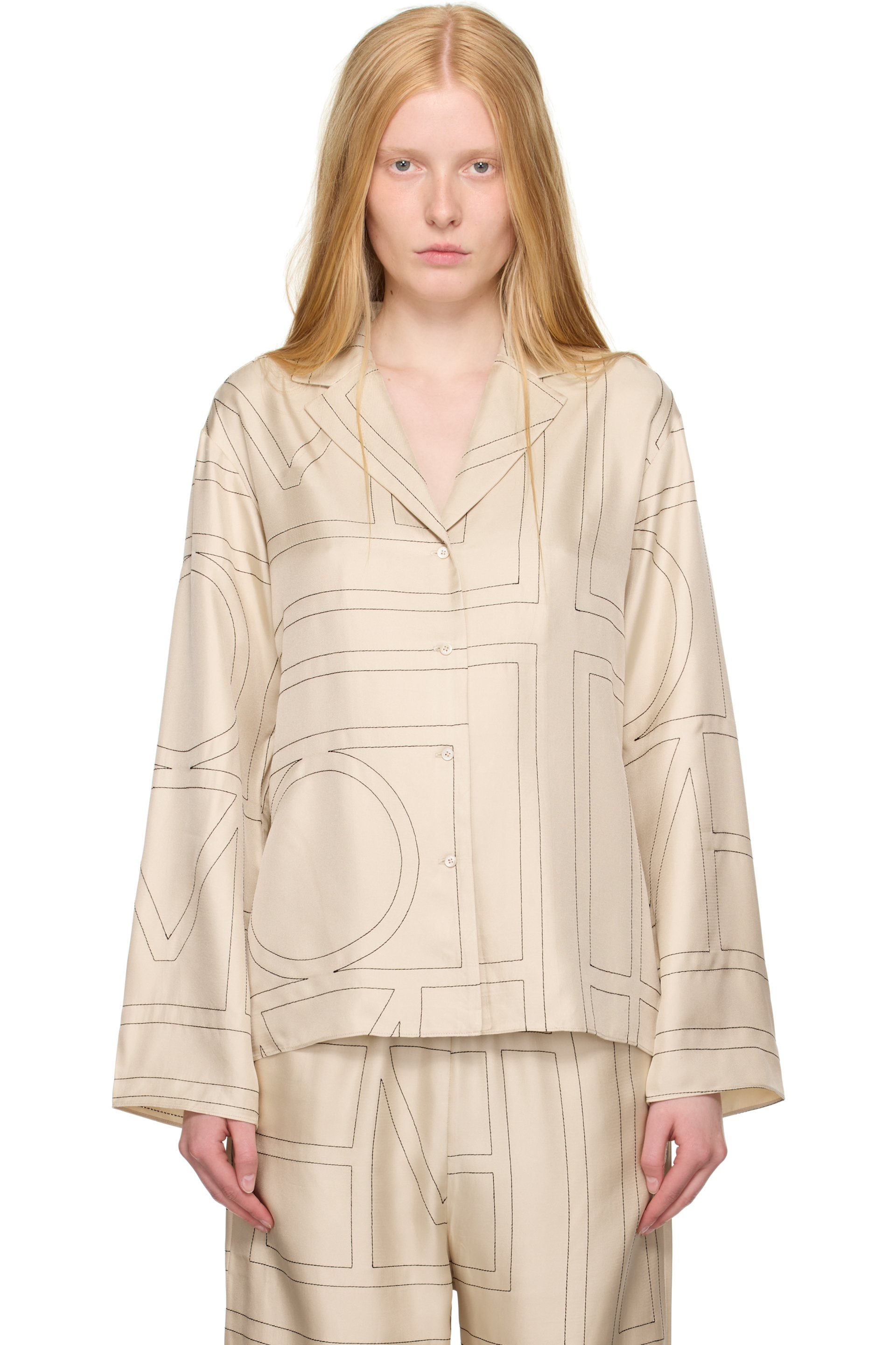 TOTEME - Chemise beige en soie à monogrammes