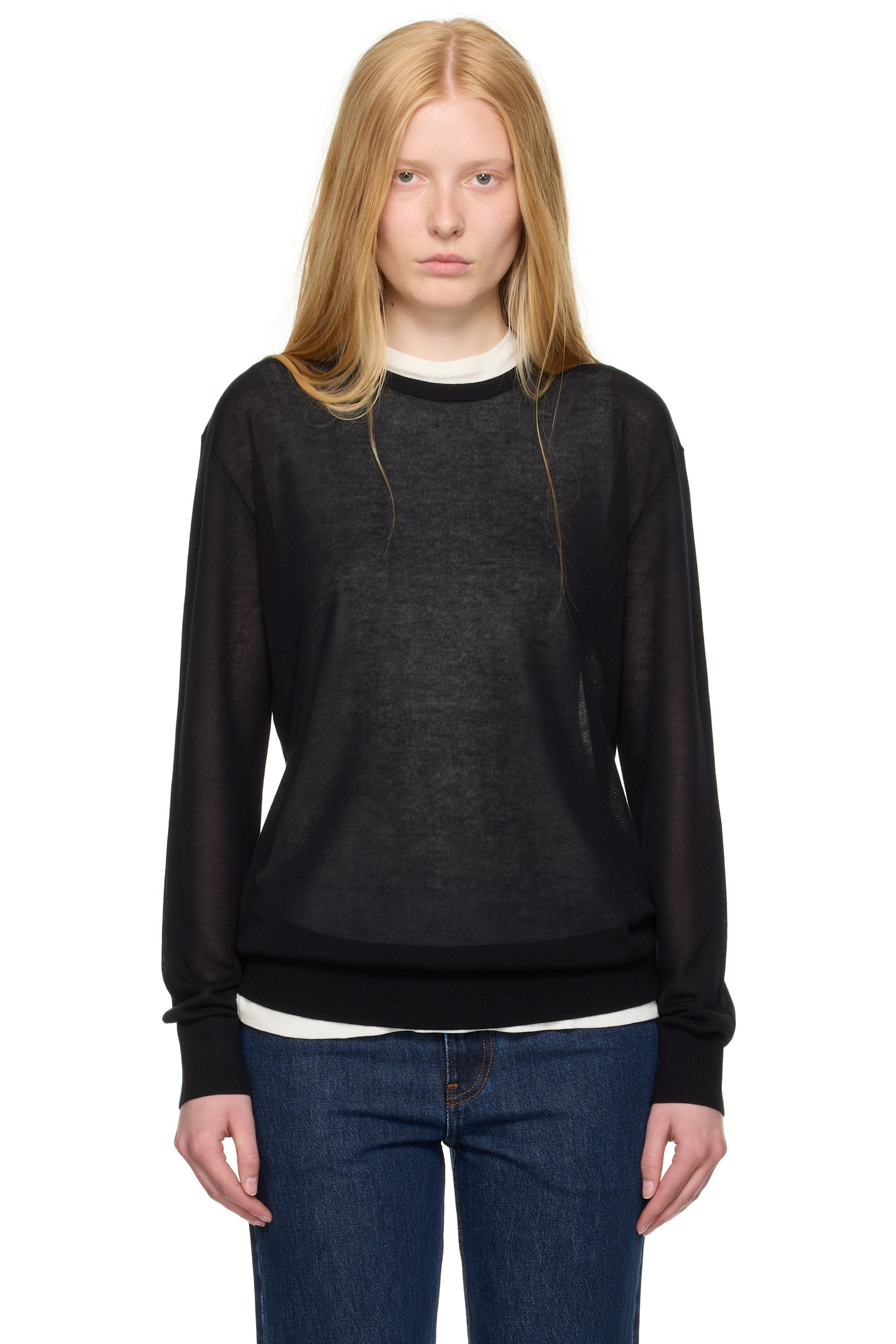 TOTEME - T-shirt à manches longues noir en tricot