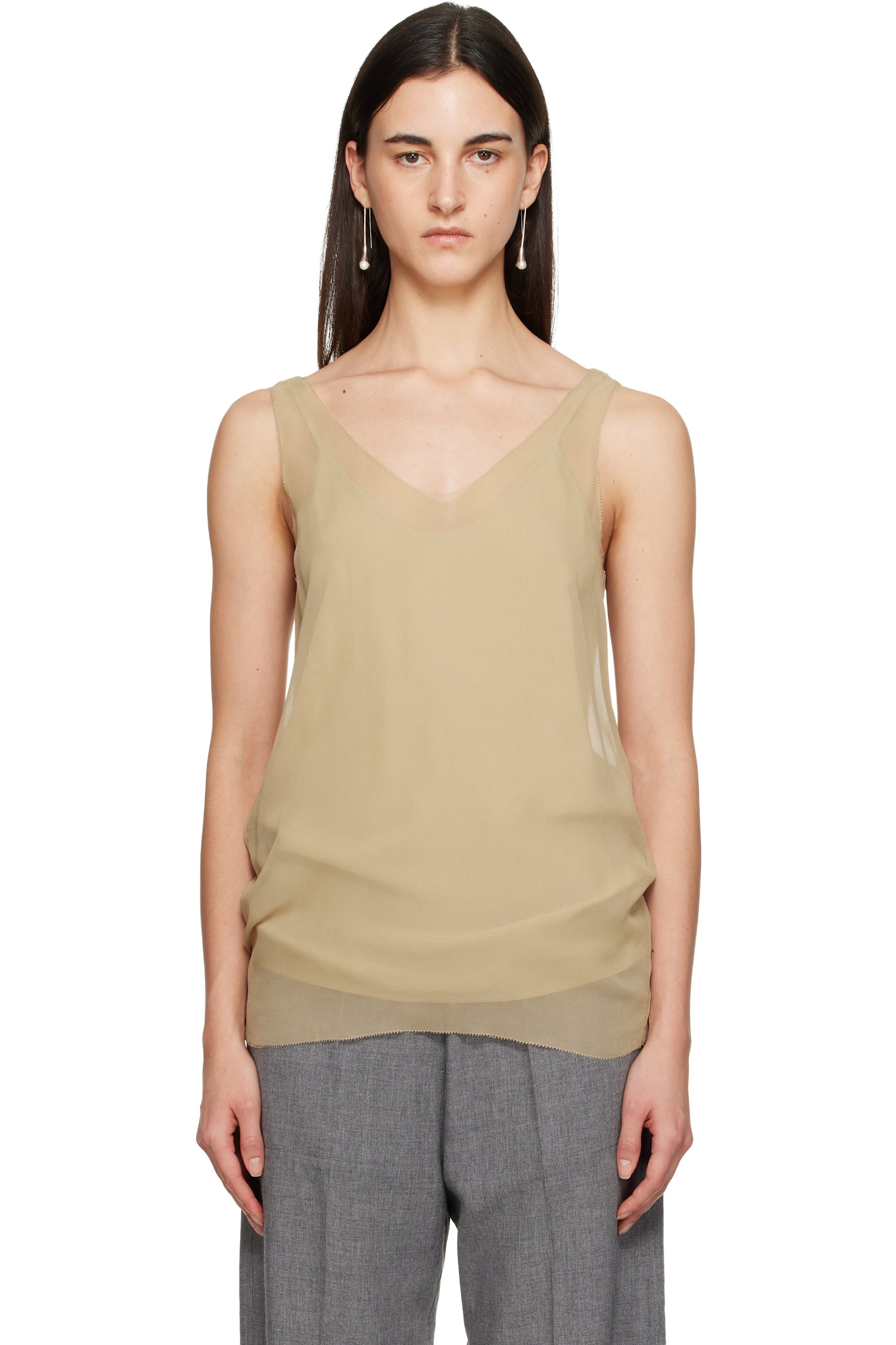 TOTEME - Haut beige en crêpe chiffon à doublure amovible