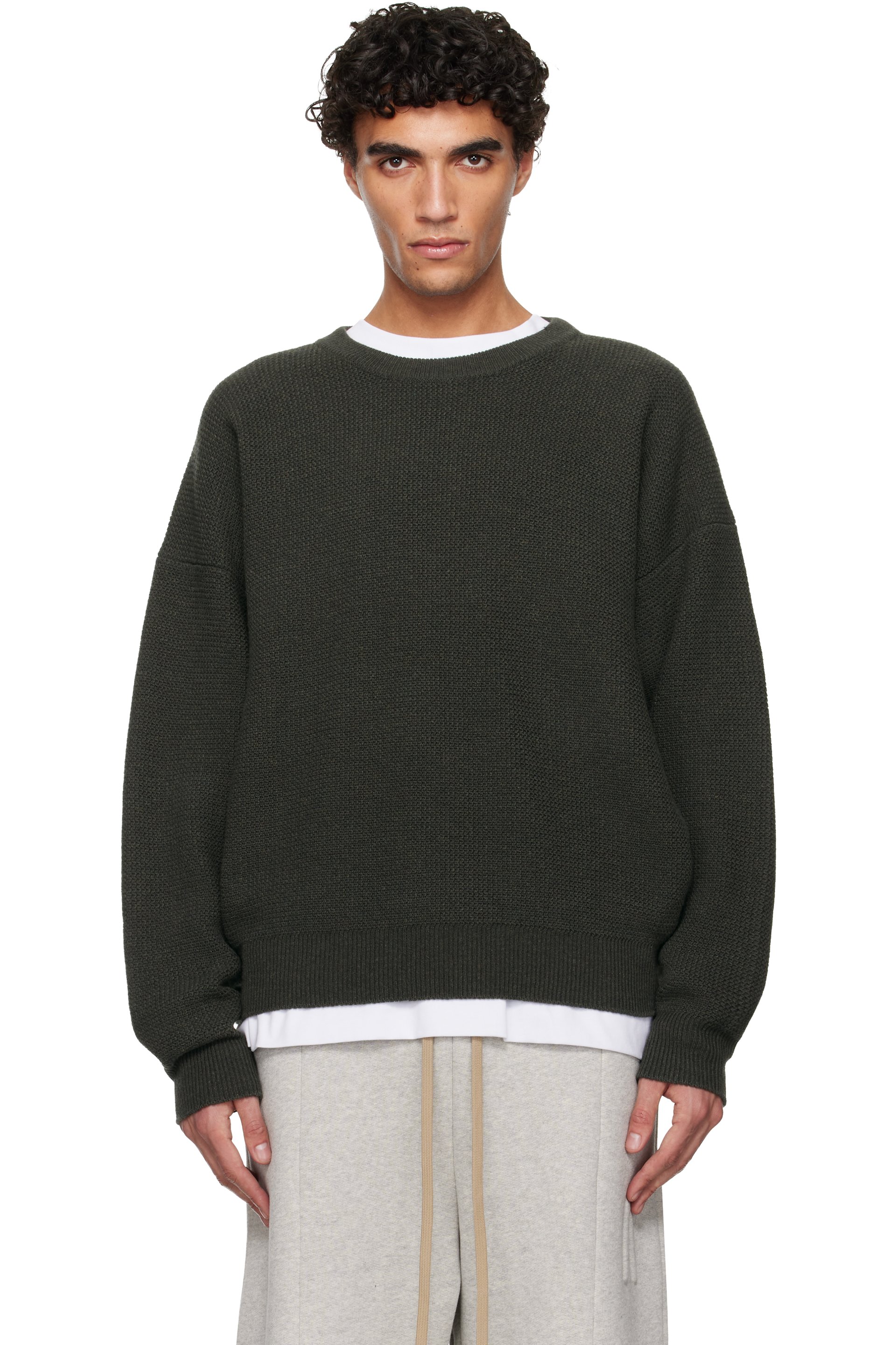 Fear of God - Pull kaki en tricot à col ras du cou