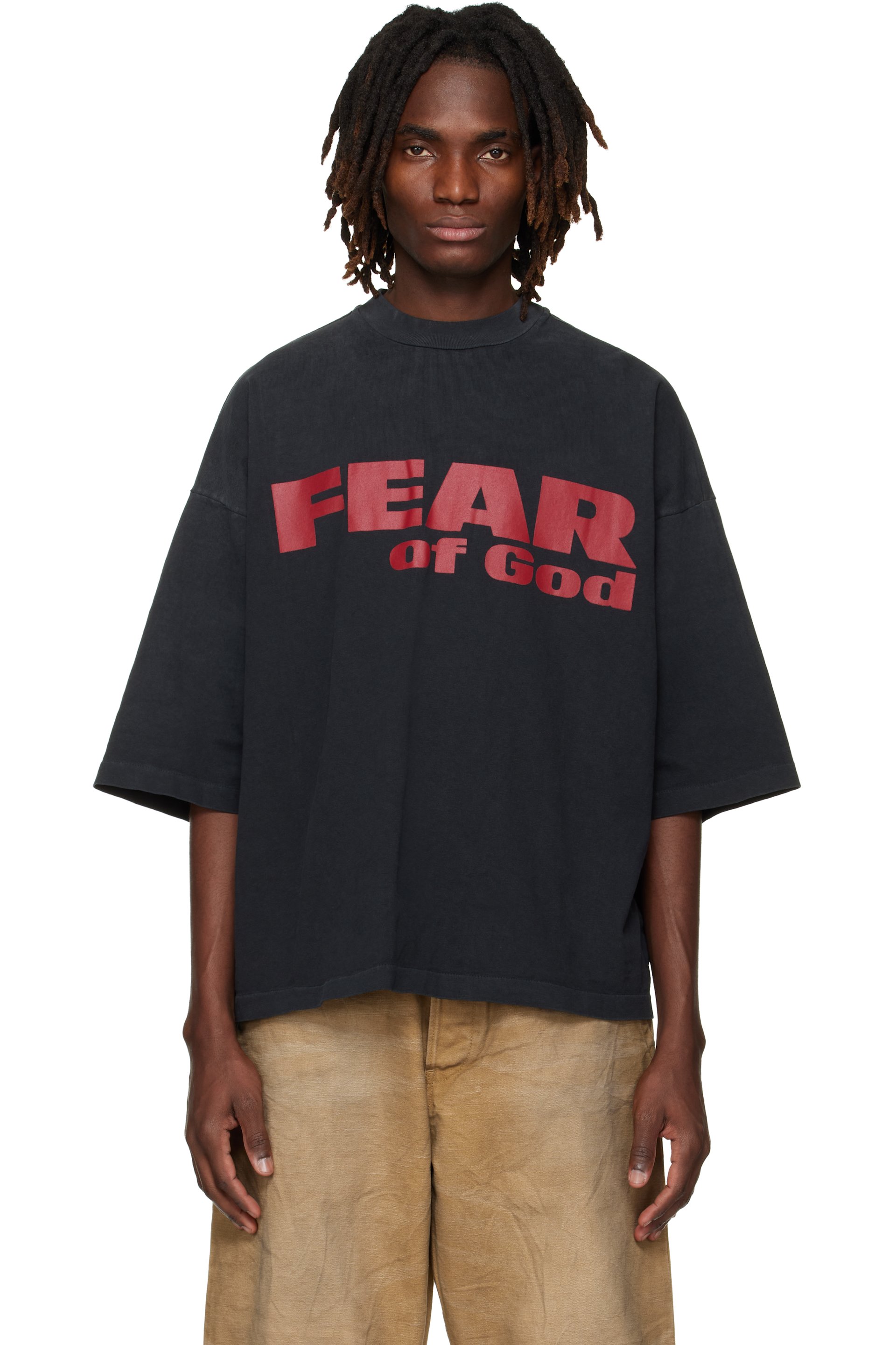 Fear of God - 블랙 릴랙스 피어 이즈 곤 티셔츠