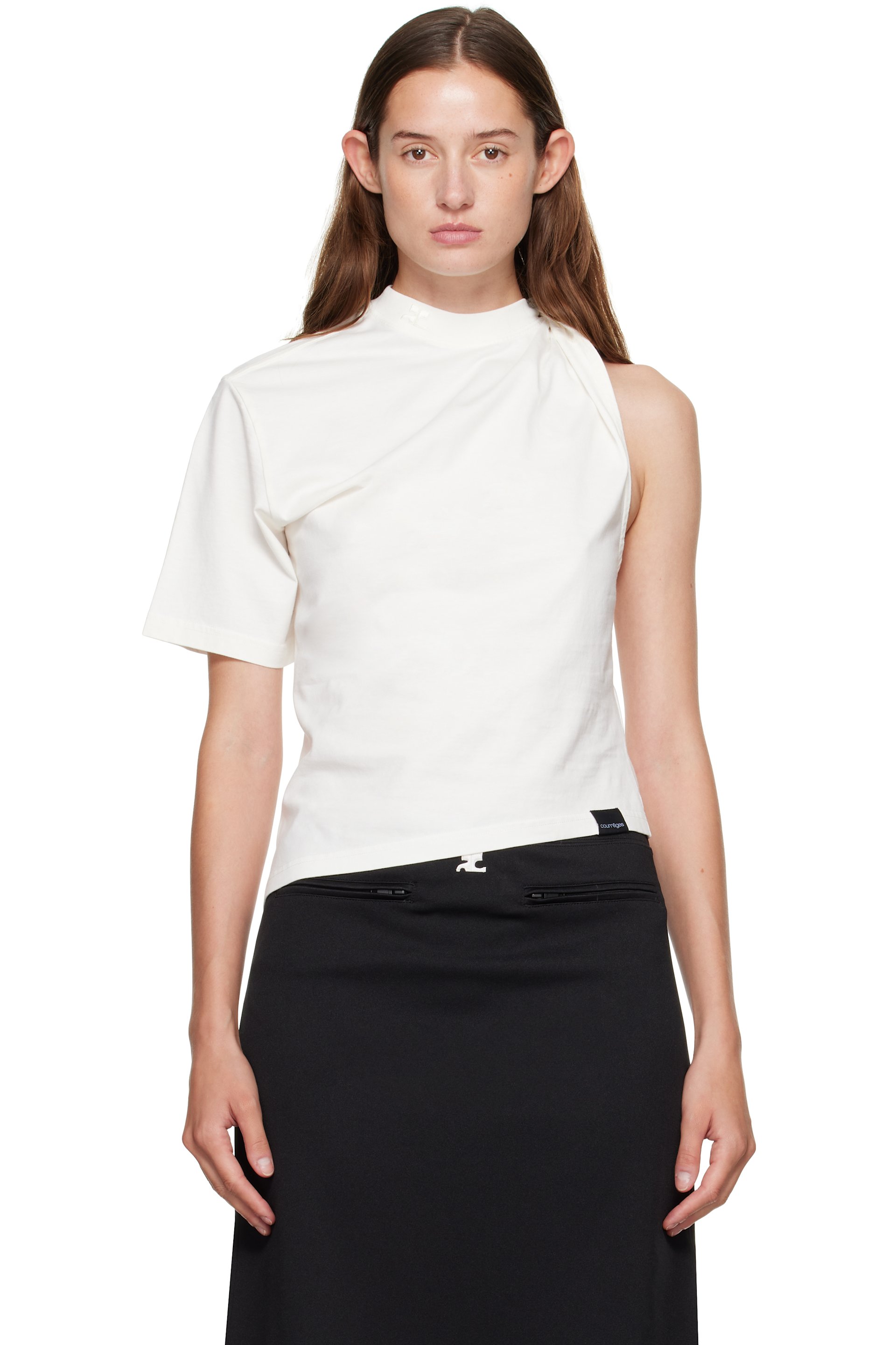 Courrèges - ホワイト ツイスト アシンメトリー Tシャツ