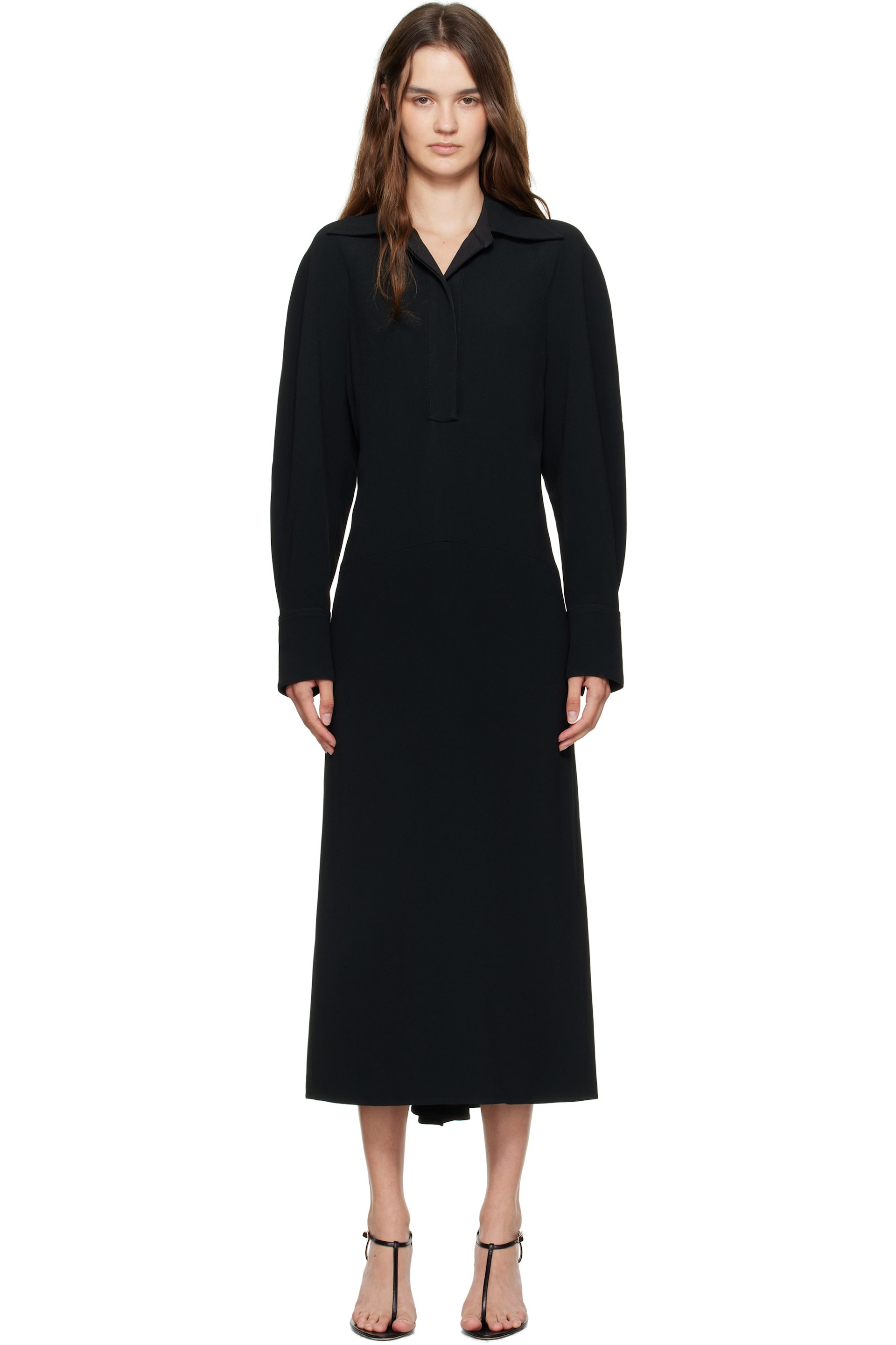 Victoria Beckham - Robe polo midi à manches longues noire