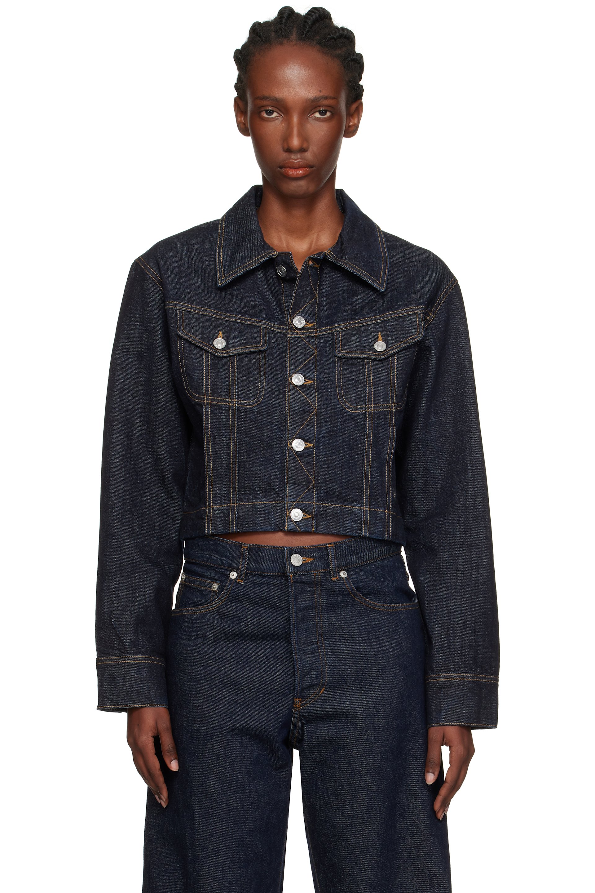 Victoria Beckham - Blouson écourté bleu marine en denim
