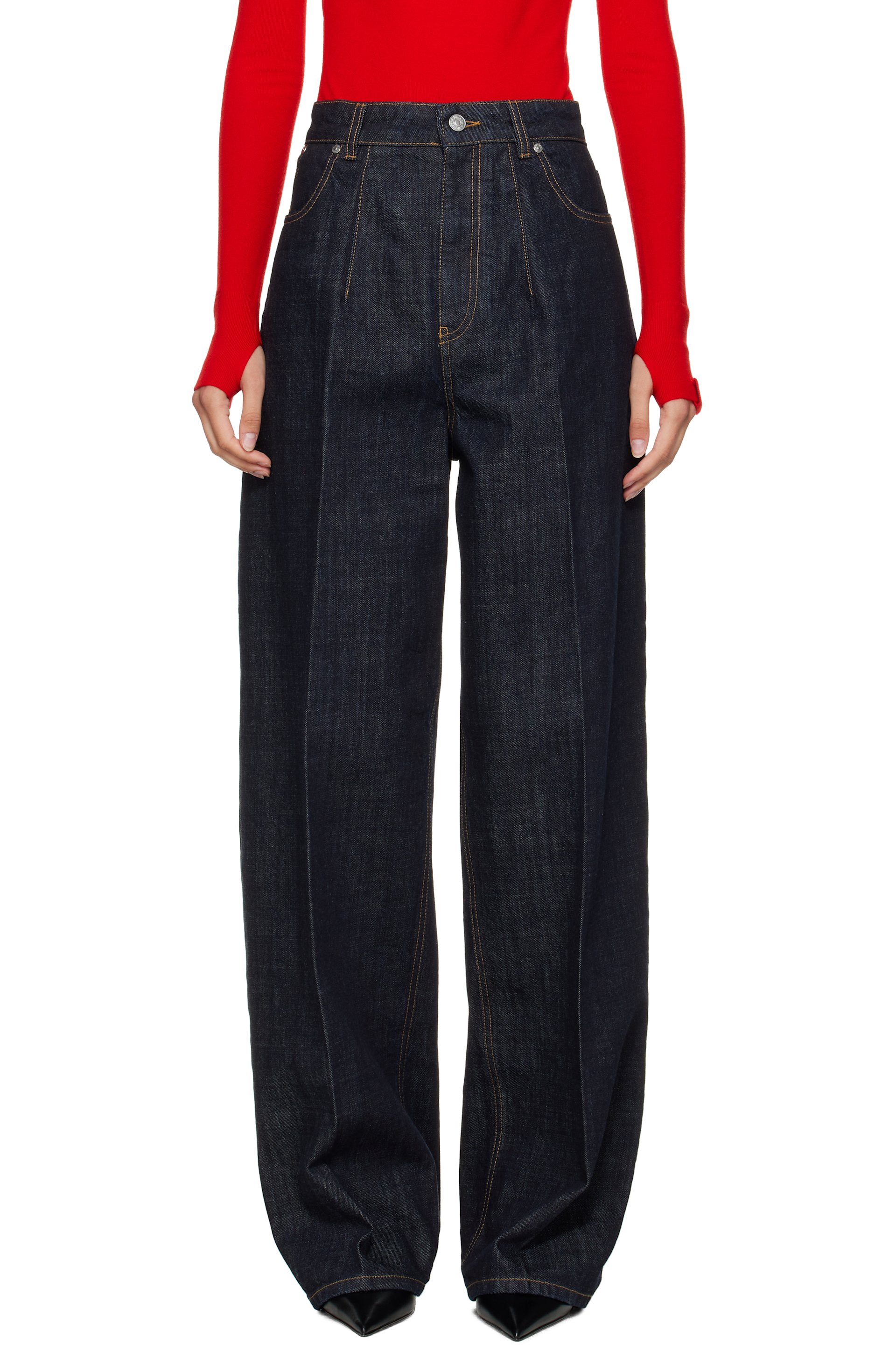 Victoria Beckham - Jean cintré bleu marine à taille haute