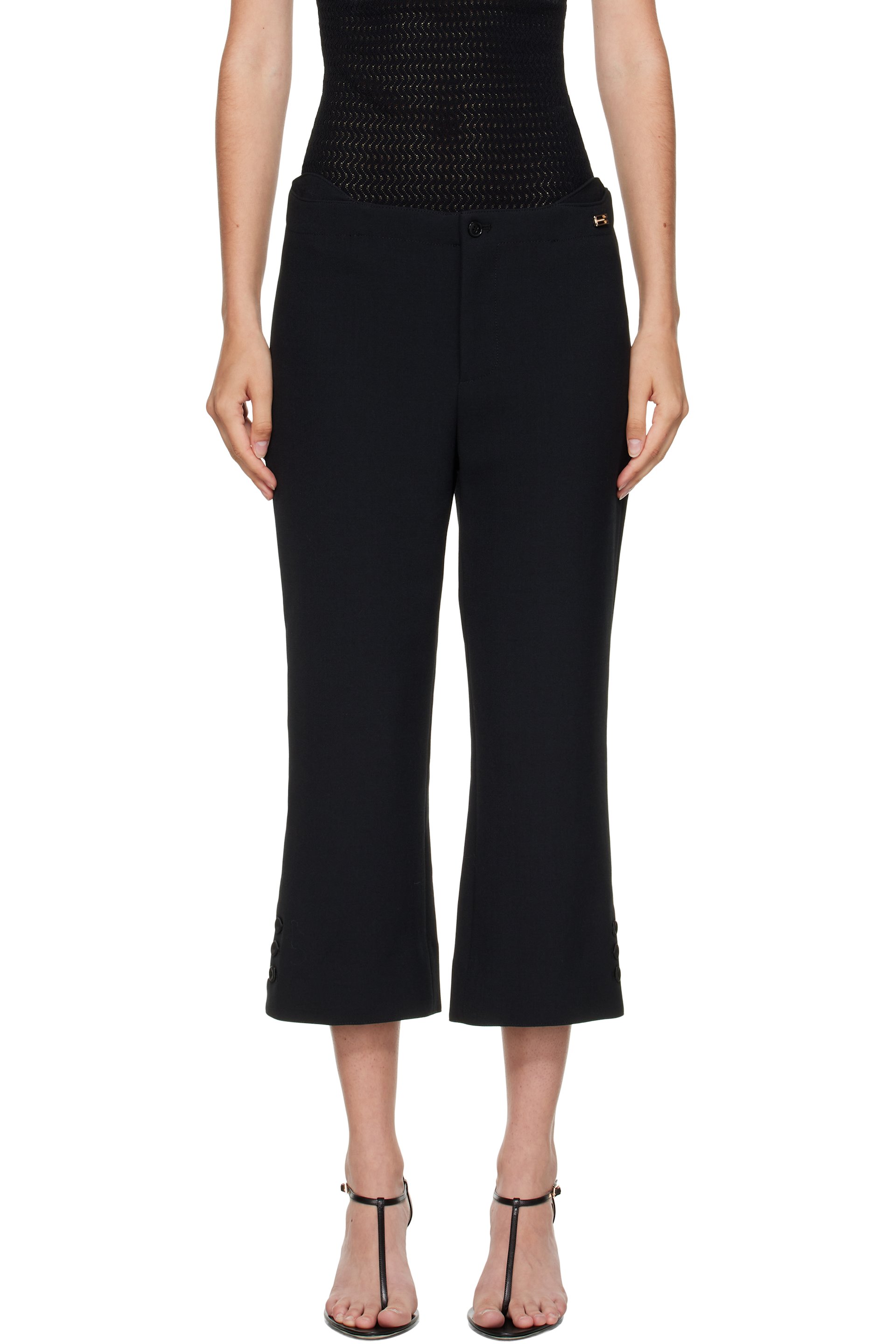 Victoria Beckham - Pantalon écourté noir à pattes boutonnées