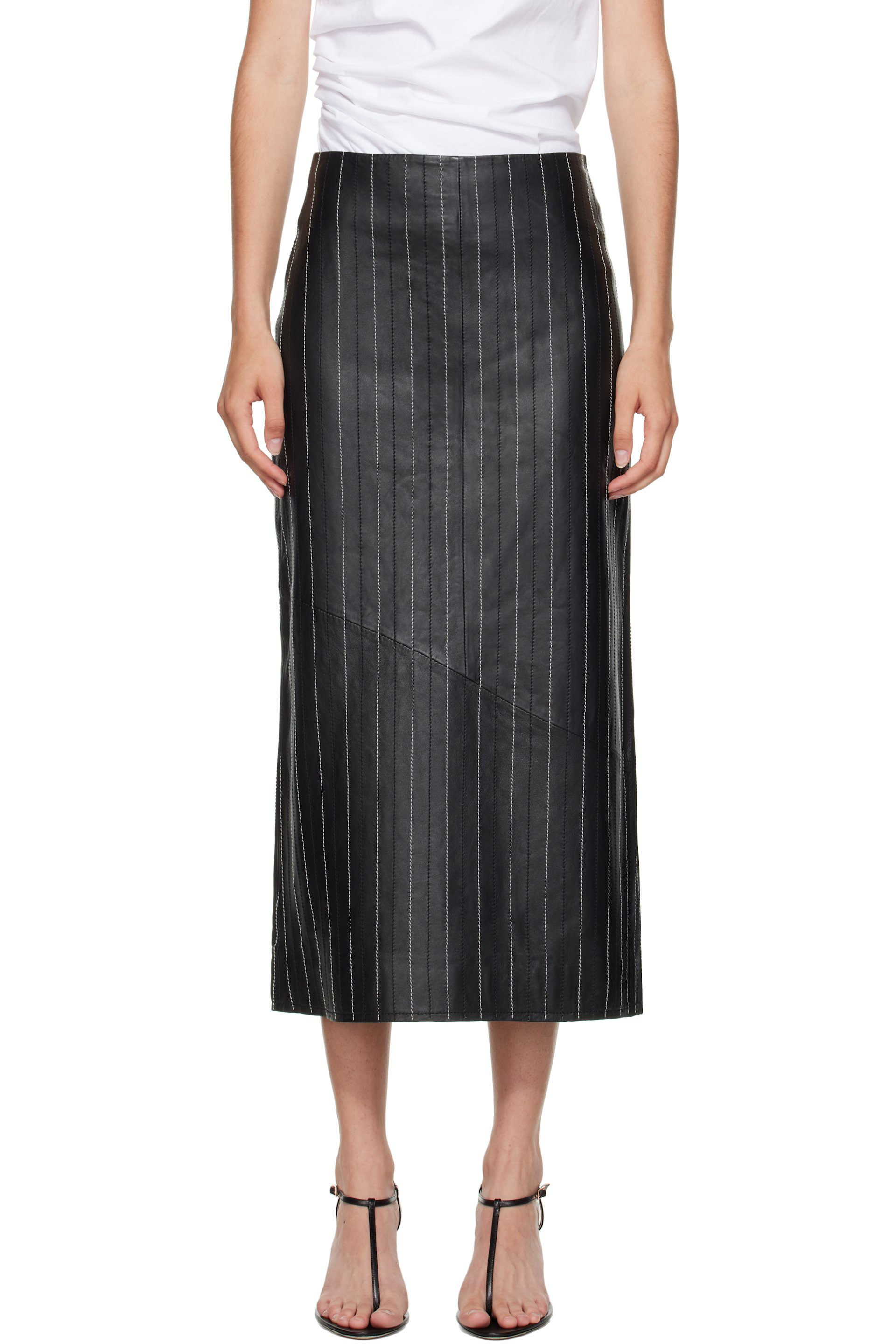 Victoria Beckham - Jupe midi évasée noire en cuir