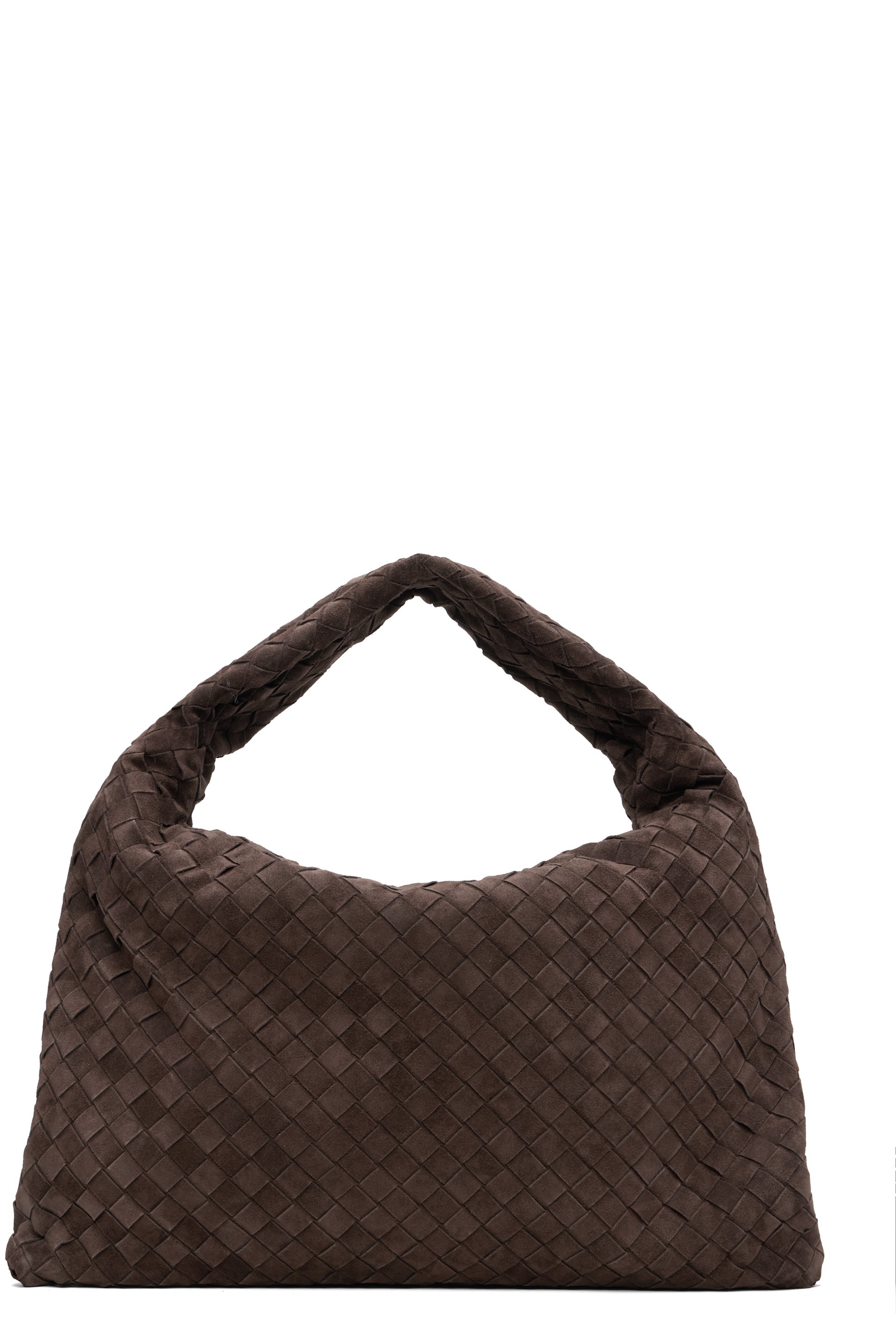Bottega Veneta - Petit sac Hop brun en suède tissé façon intrecciato